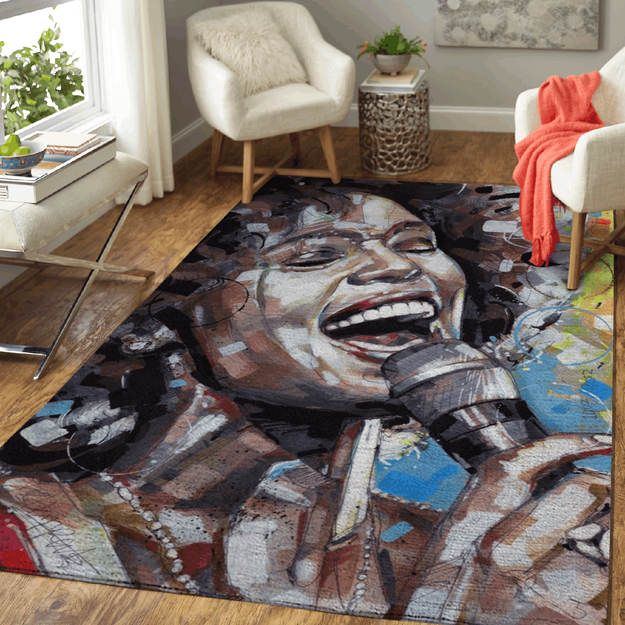 Deschea Whitney Houston Painting Music For Fans Area Rug Area