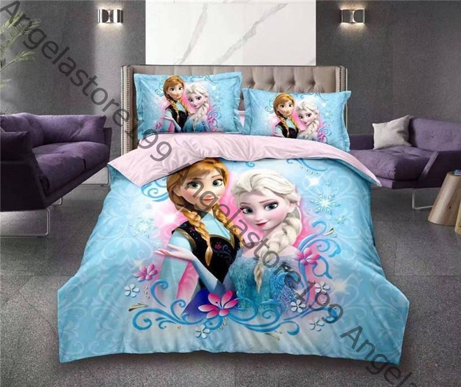 Disney Frozen Elsa & Ice Nokk Digital Art Bed Sheets Duvet Cover Bedding Sets