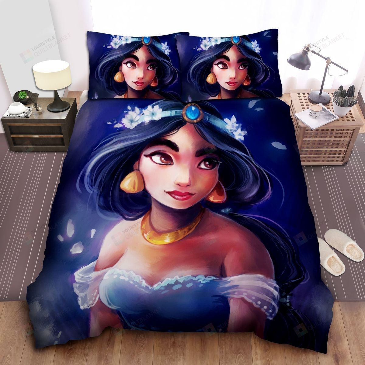 Disney Princess Jasmine And Flowers Painting Bed Sheets Spread Comforter Duvet Cover Bedding Sets