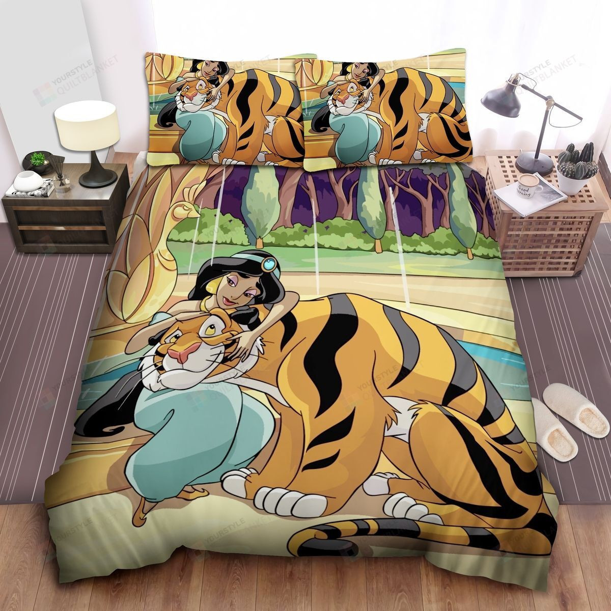 Disney Princess Jasmine And Rajah Drawing Bed Sheets Spread Comforter Duvet Cover Bedding Sets