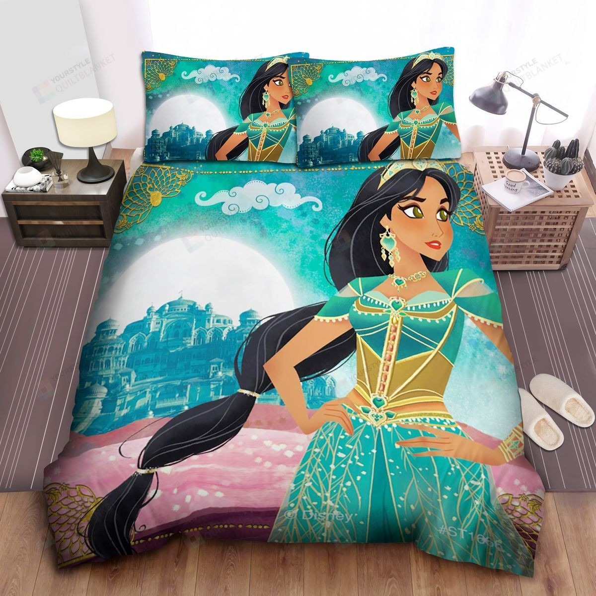 Disney Princess Jasmine And The City Illustration Bed Sheets Spread Comforter Duvet Cover Bedding Sets