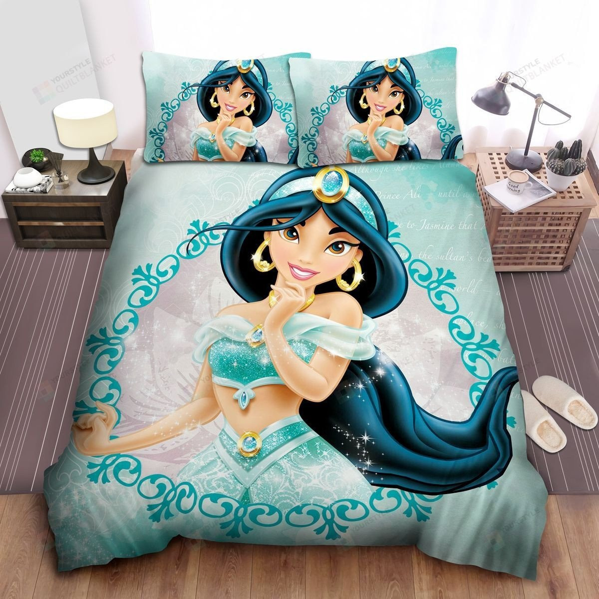 Disney Princess Jasmine In Sparkling Dress & Jewelries Bed Sheets Duvet Cover Bedding Sets