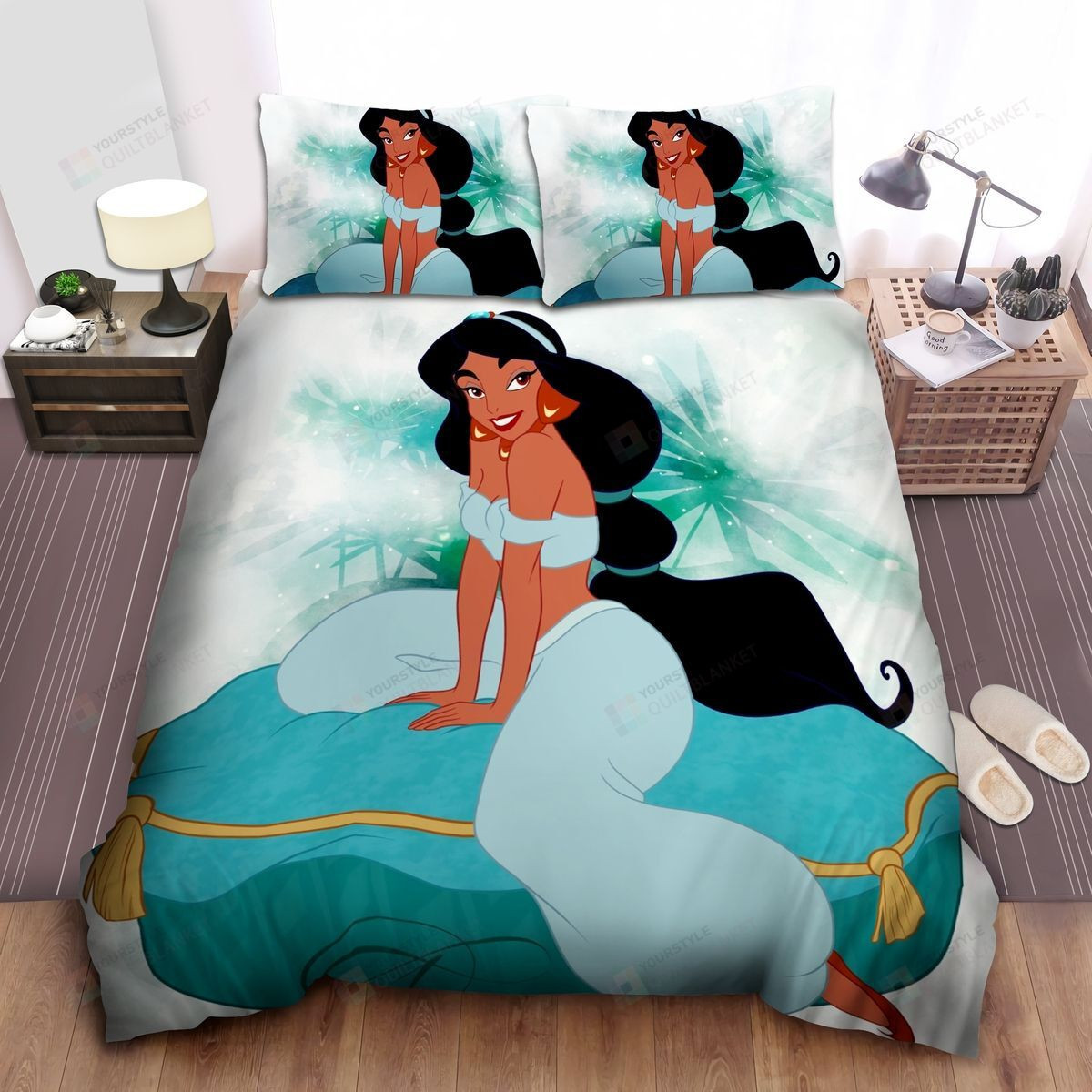 Disney Princess Jasmine Sitting On Huge Pillow Bed Sheets Spread Comforter Duvet Cover Bedding Sets