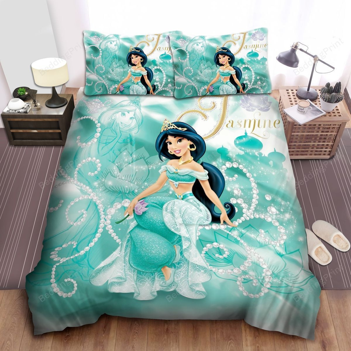 Disney Princess Jasmine With Blink Jewelries Bed Sheets Duvet Cover Bedding Sets