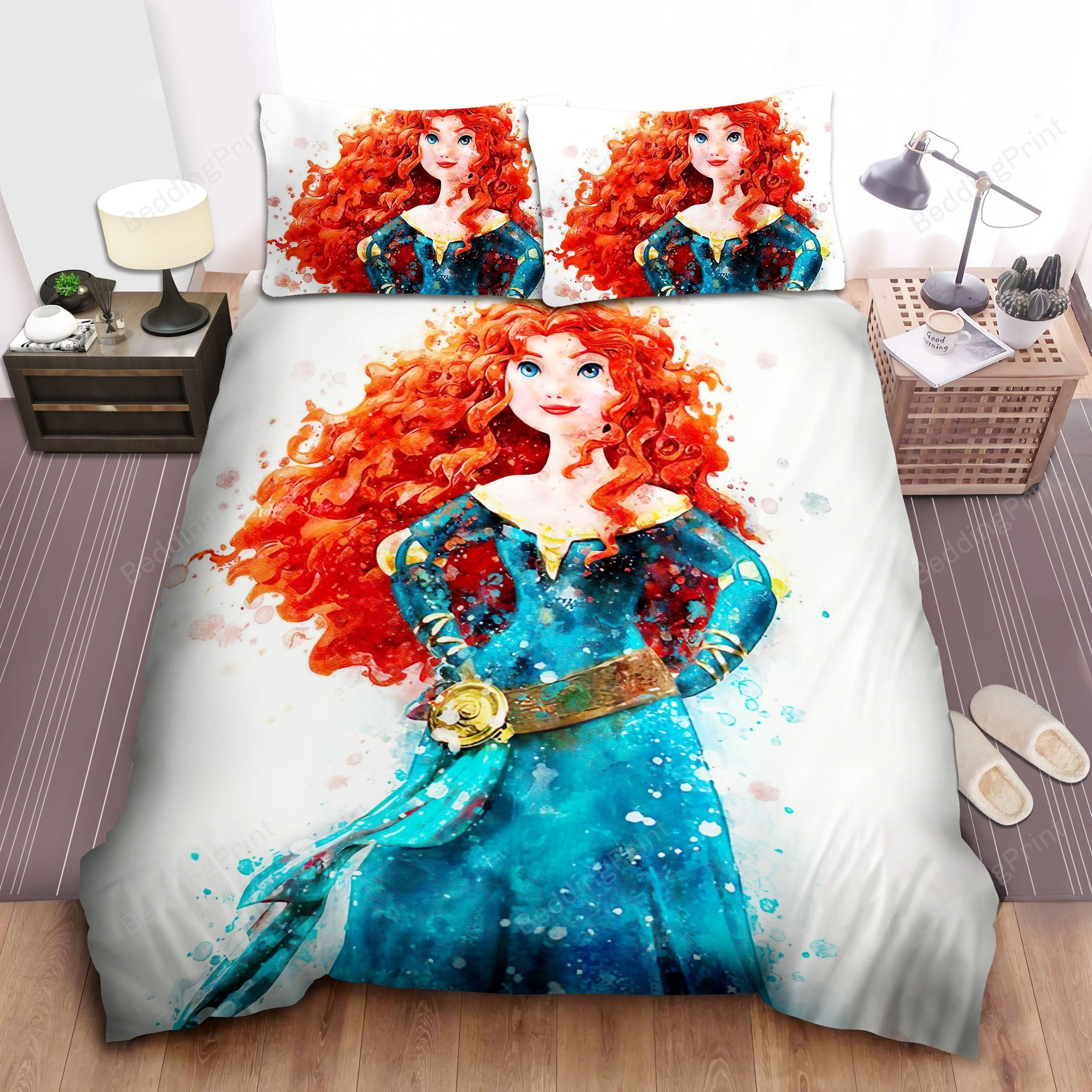 Disney Princess Merida Watercolor Art Bed Sheet Duvet Cover Bedding Sets