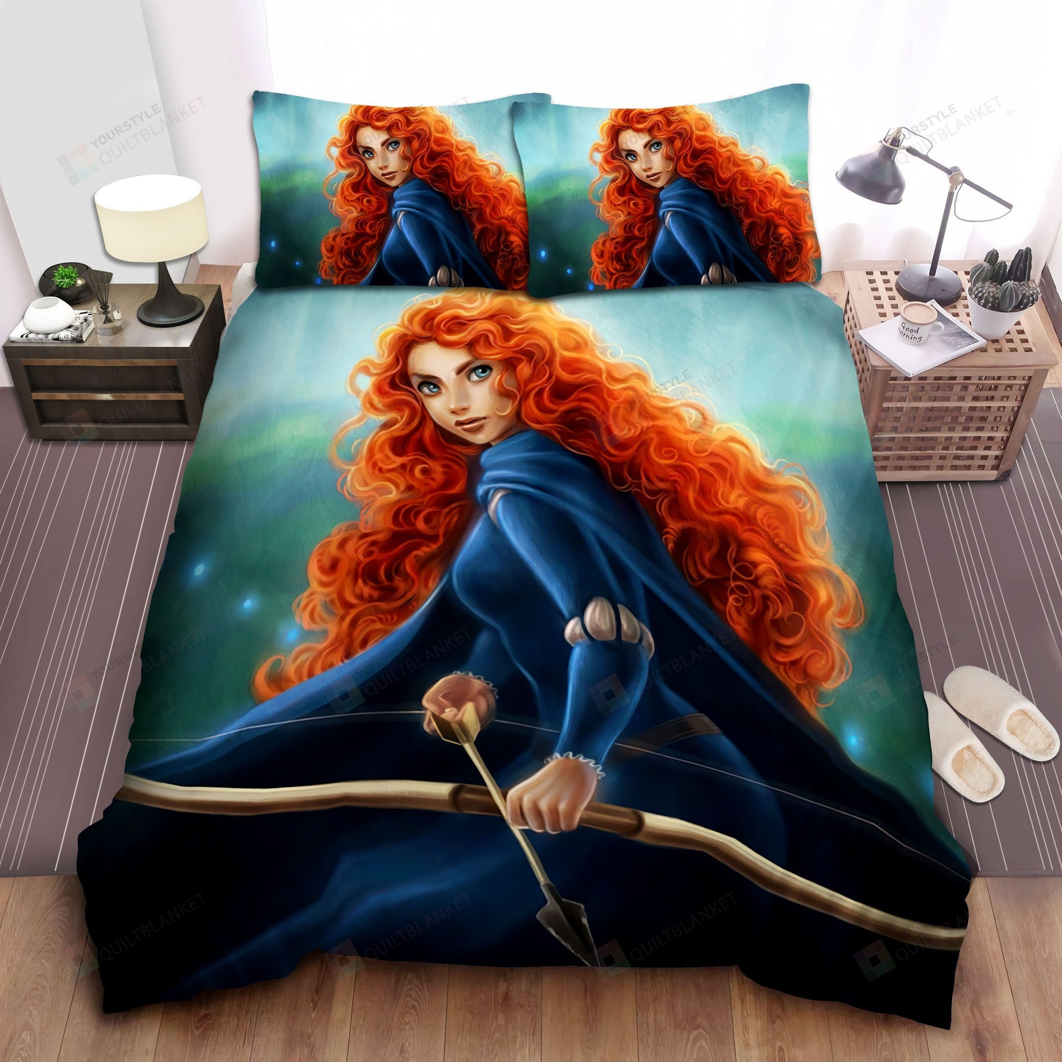 Disney Princess Merida With Her Bow And Arrow Illustration Bed Sheet Spread Comforter Duvet Cover Bedding Sets