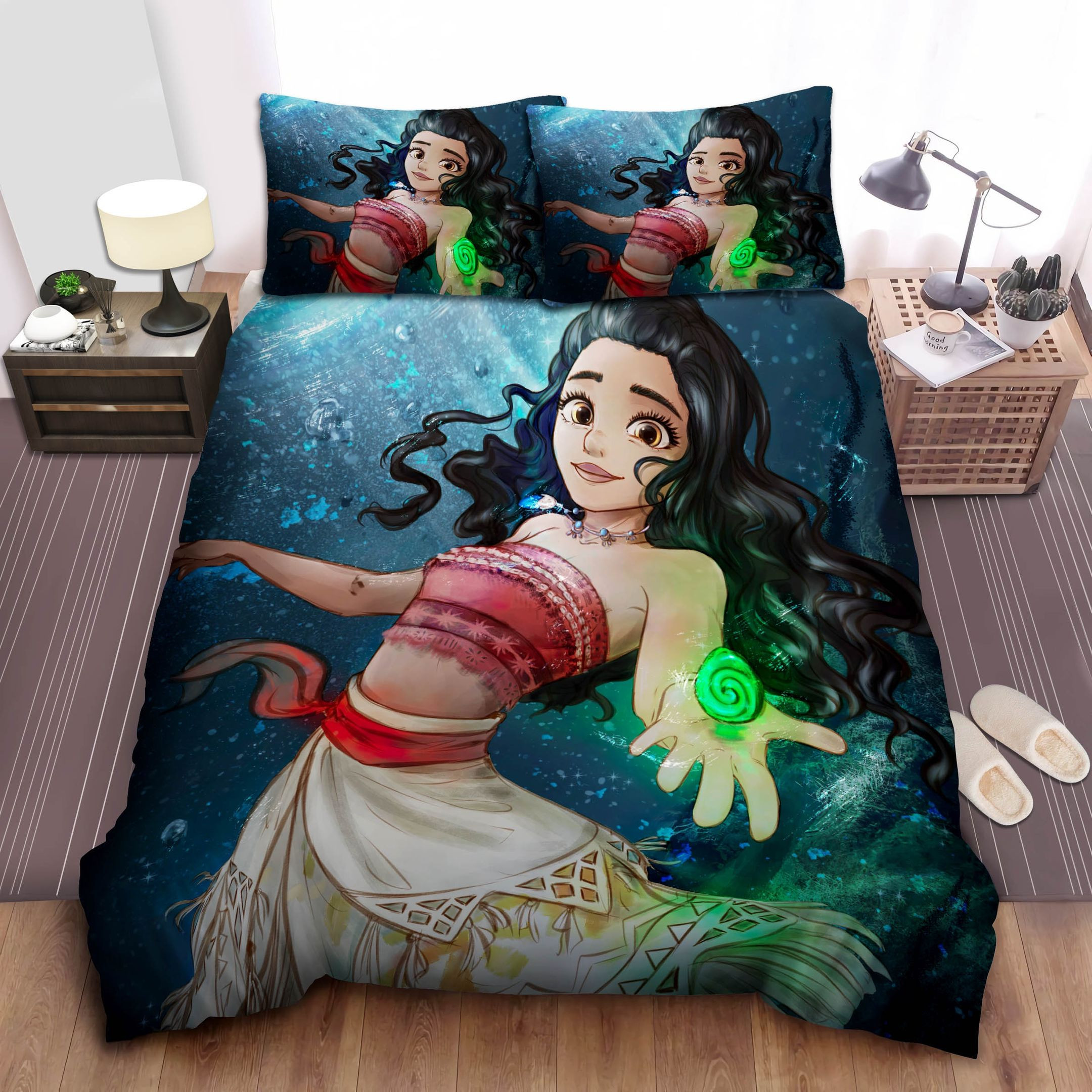 Disney Princess Moana And Green Stone Bed Sheet Spread Comforter Duvet Cover Bedding Sets