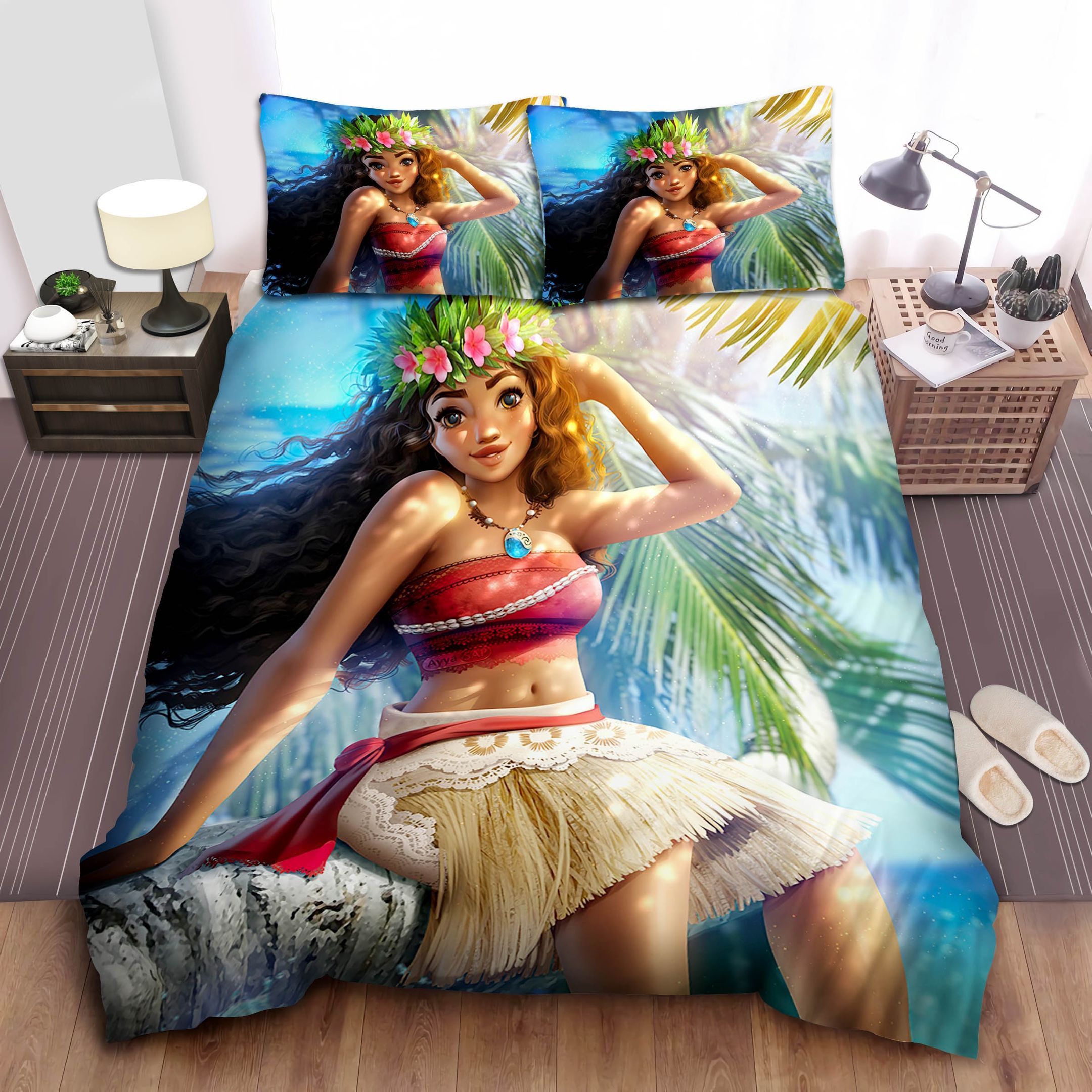 Disney Princess Moana Beautifully On The Palm Tree Bed Sheet Spread Comforter Duvet Cover Bedding Sets