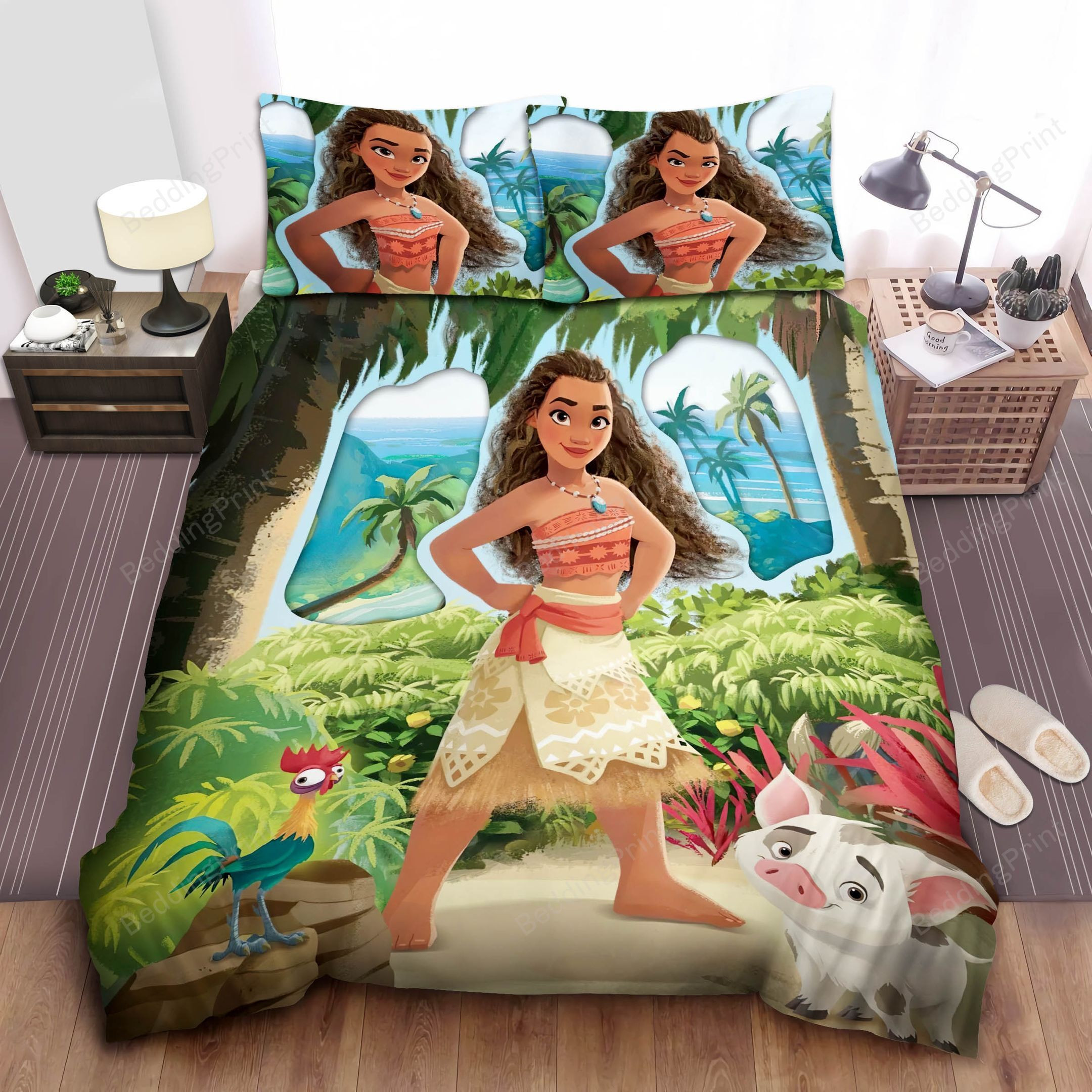 Disney Princess Moana Confidently Standing With Her Friends Bed Sheet Duvet Cover Bedding Sets