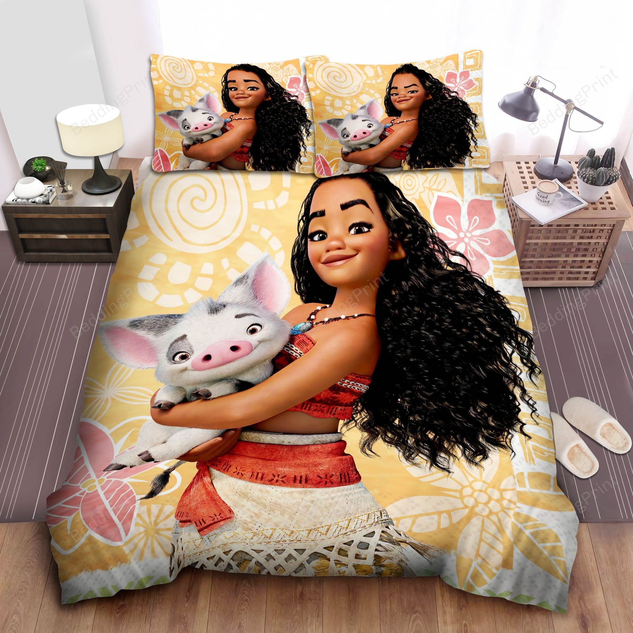 Disney Princess Moana Holding A Cute Pig Bed Sheet Duvet Cover Bedding Sets