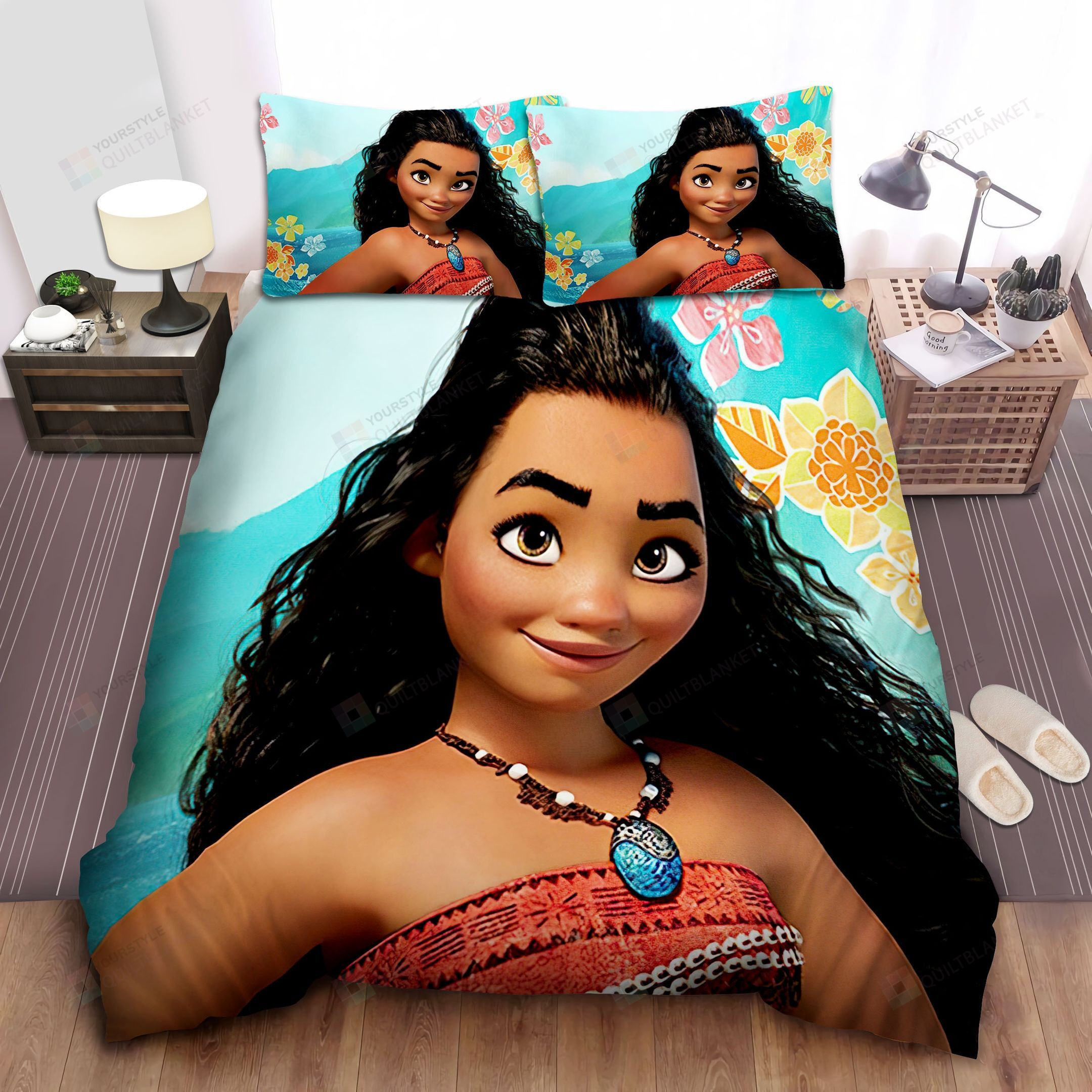 Disney Princess Moana With Small Flowers Bed Sheet Duvet Cover Bedding Sets