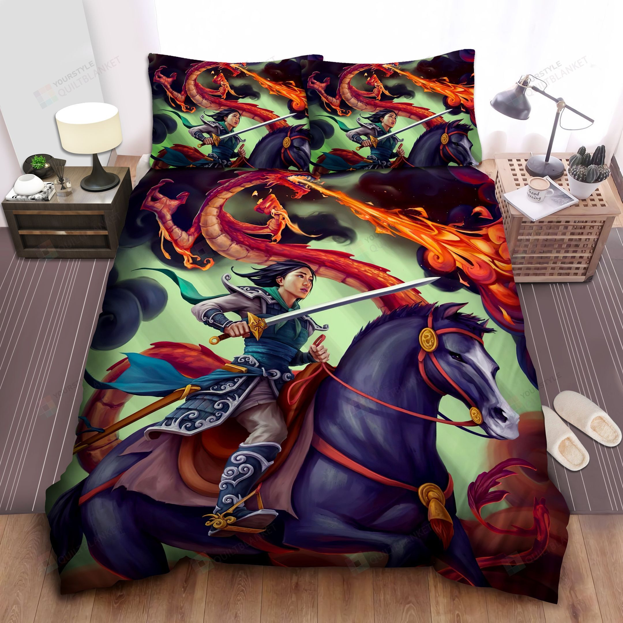 Disney Princess Mulan & Mushu On The Battle Field Bed Sheets Spread Comforter Duvet Cover Bedding Sets