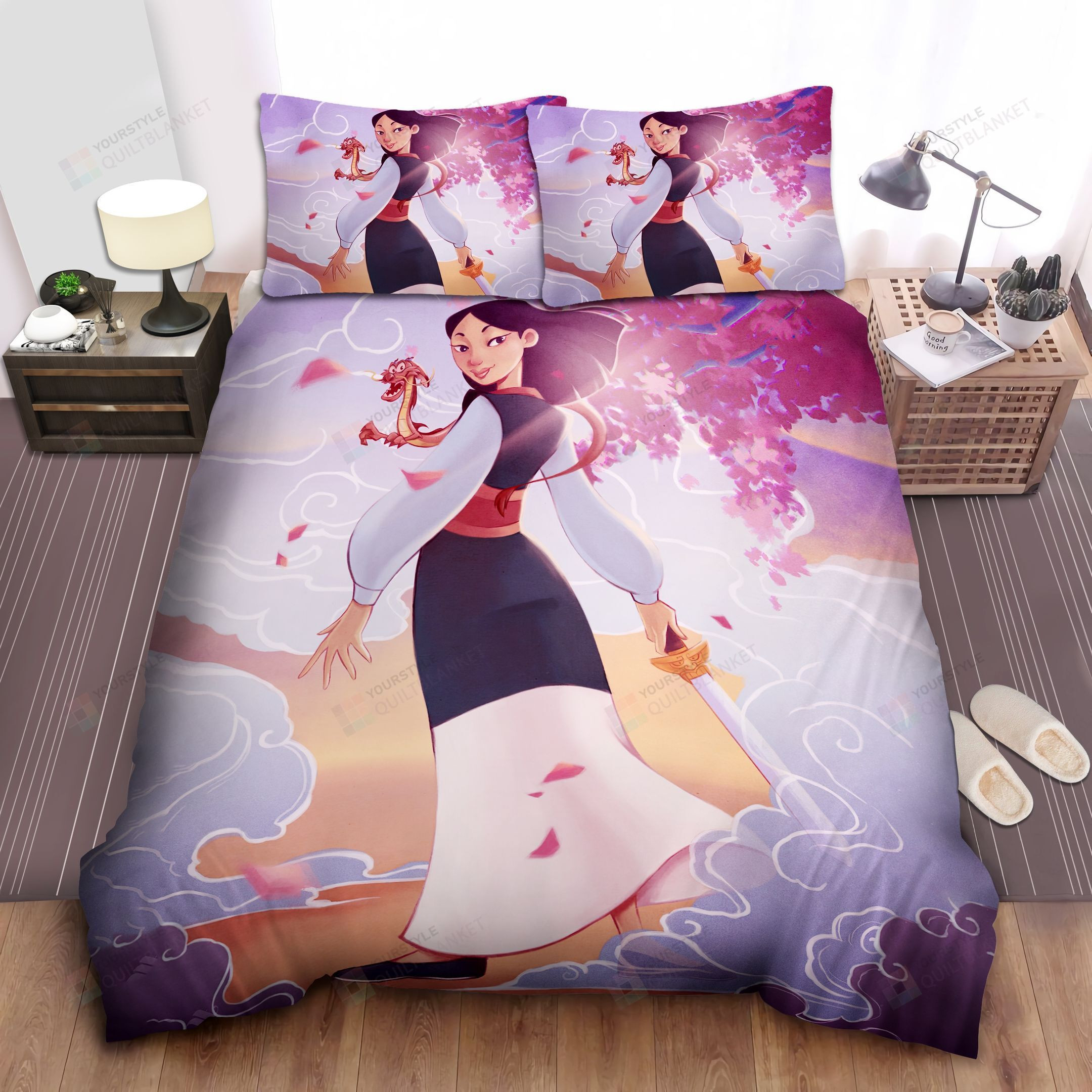 Disney Princess Mulan & Mushu Walking In The Smoke Bed Sheets Spread Comforter Duvet Cover Bedding Sets