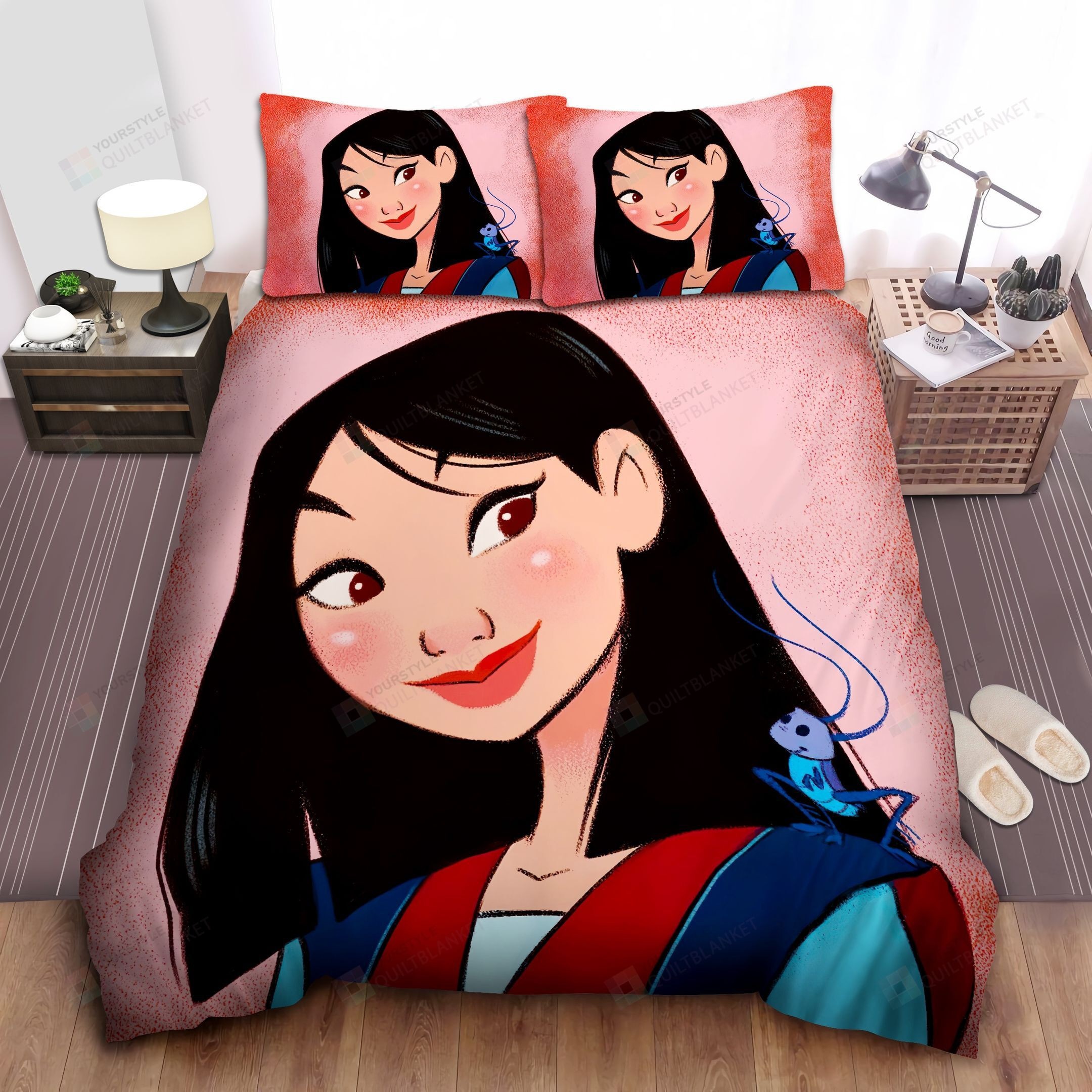 Disney Princess Mulan And Cri-Kee Drawing Bed Sheets Spread Comforter Duvet Cover Bedding Sets