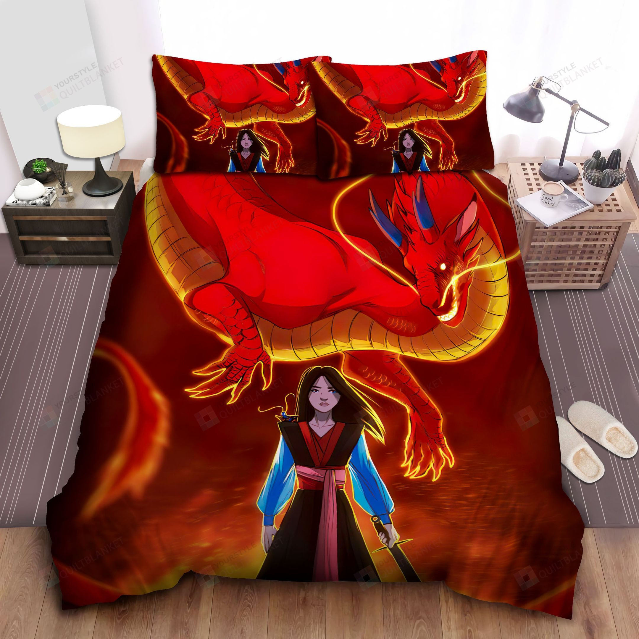 Disney Princess Mulan And The Big Red Dragon Bed Sheets Spread Comforter Duvet Cover Bedding Sets