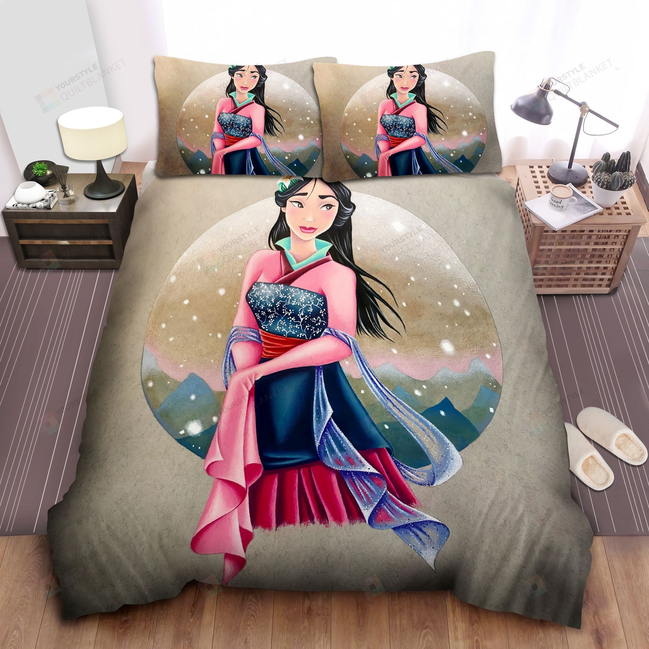 Disney Princess Mulan In Hanfu Portrait Bed Sheets Spread Comforter Duvet Cover Bedding Sets