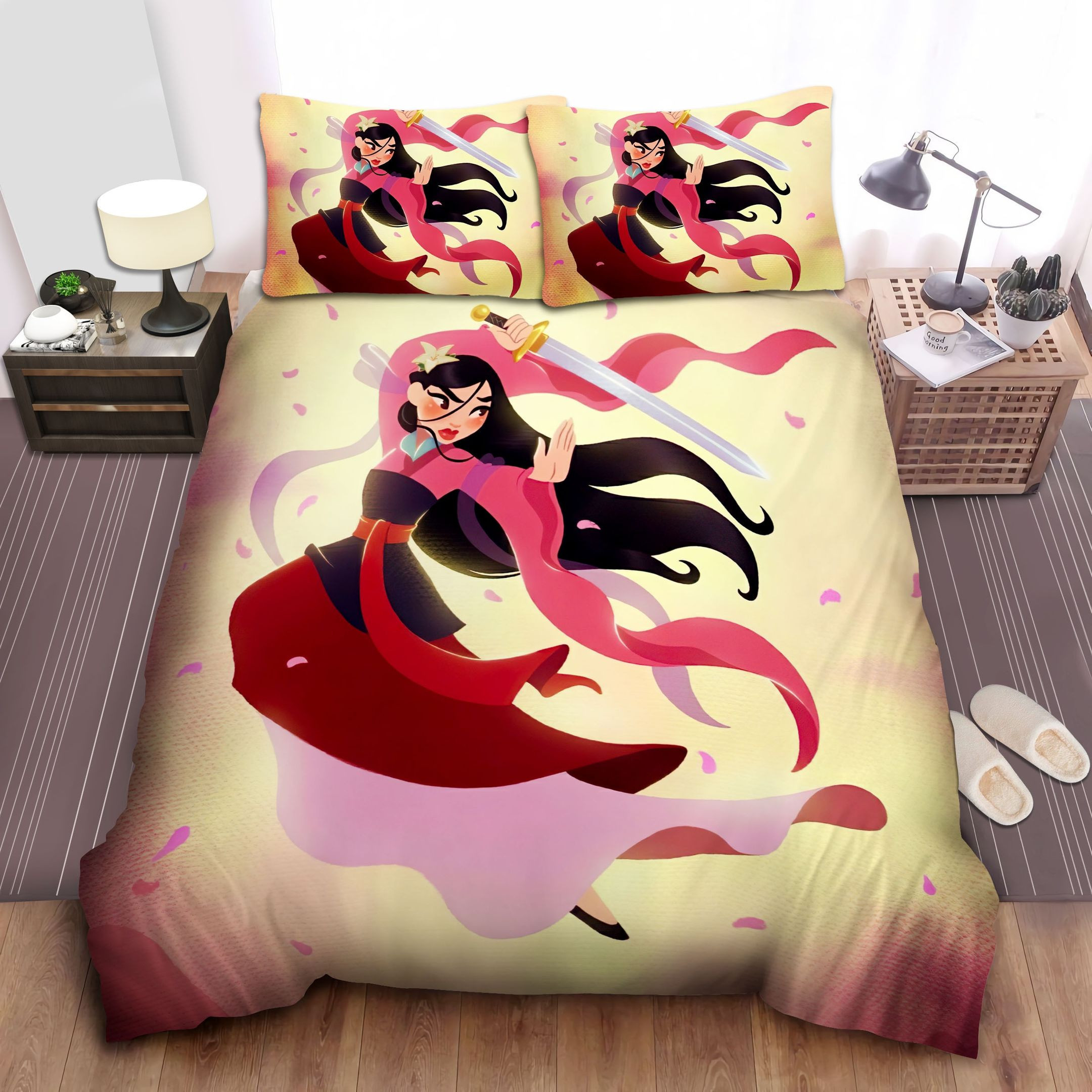 Disney Princess Mulan Practicing Swordsmanship In Hanfu Bed Sheets Spread Comforter Duvet Cover Bedding Sets