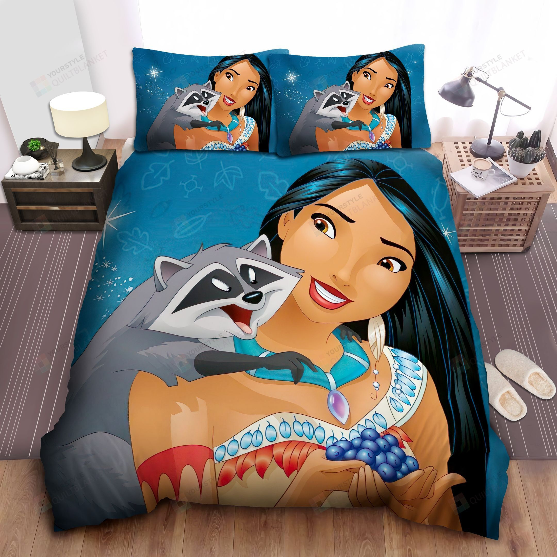 Disney Princess Pocahontas Feeding Meeko Blueberry Bed Sheet Spread Comforter Duvet Cover Bedding Sets