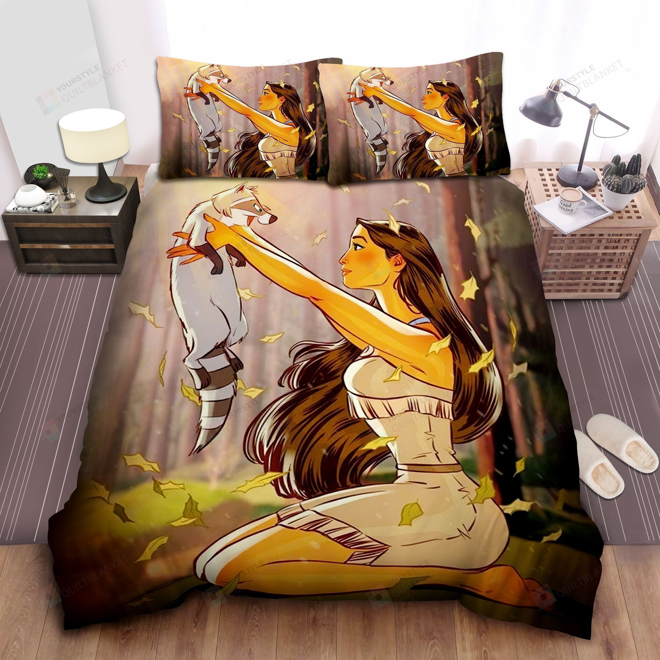 Disney Princess Pocahontas Holding Meeko Painting Bed Sheet Spread Comforter Duvet Cover Bedding Sets