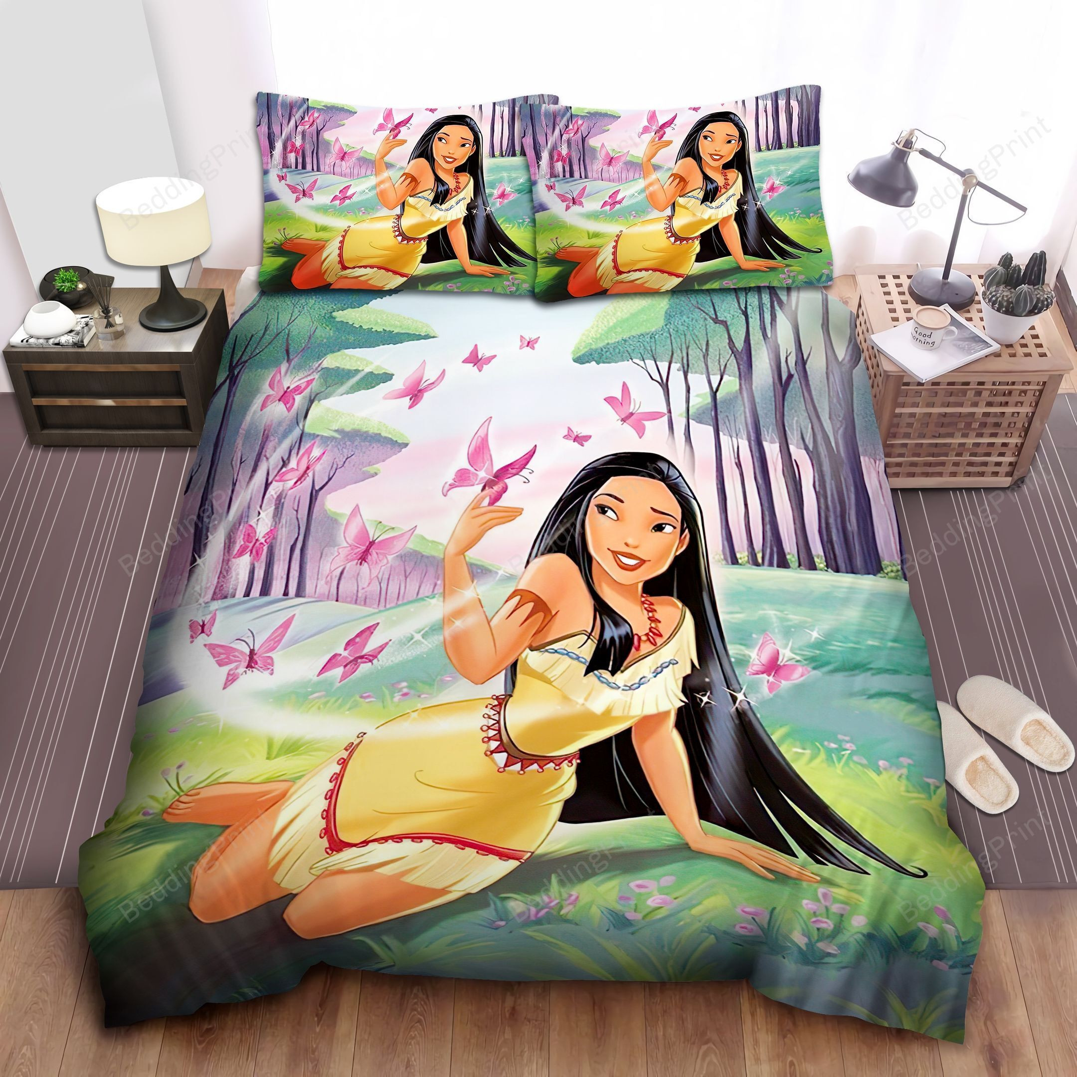 Disney Princess Pocahontas Playing With Butterflies Bed Sheet Duvet Cover Bedding Sets