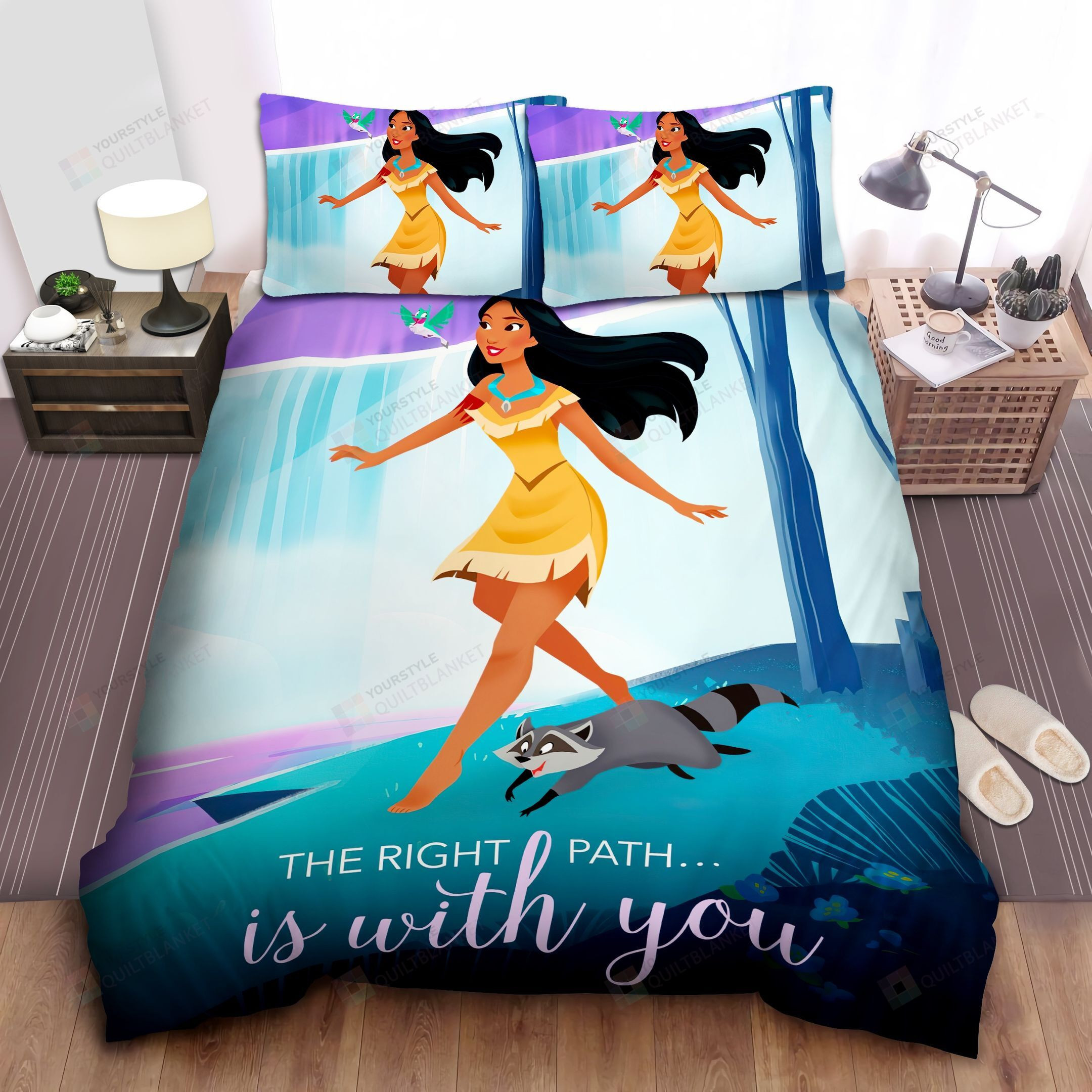 Disney Princess Pocahontas With Meeko & Flits Digital Art Bed Sheet Spread Comforter Duvet Cover Bedding Sets