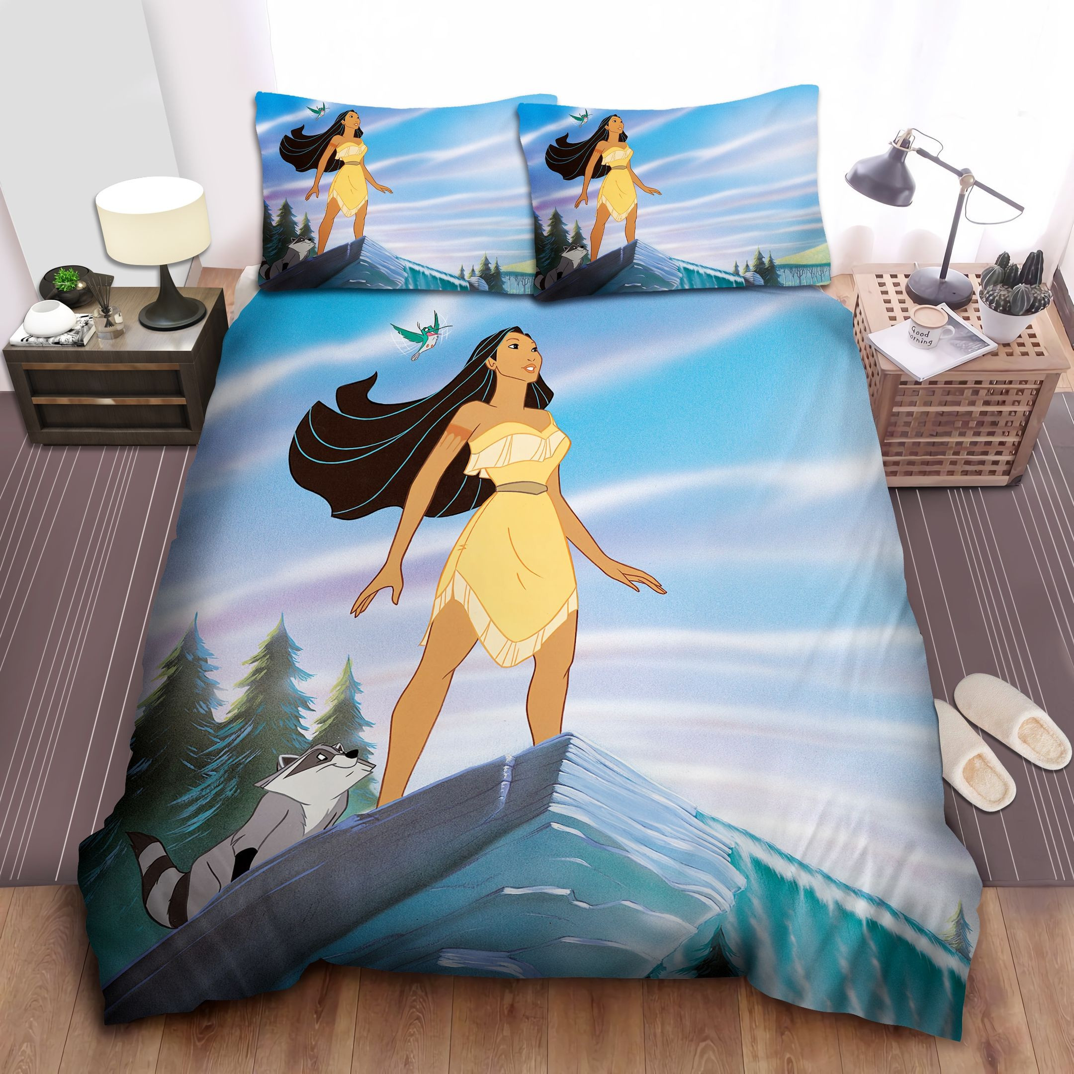 Disney Princess Pocahontas With Meeko & Flits On The Cliff Bed Sheet Spread Comforter Duvet Cover Bedding Sets