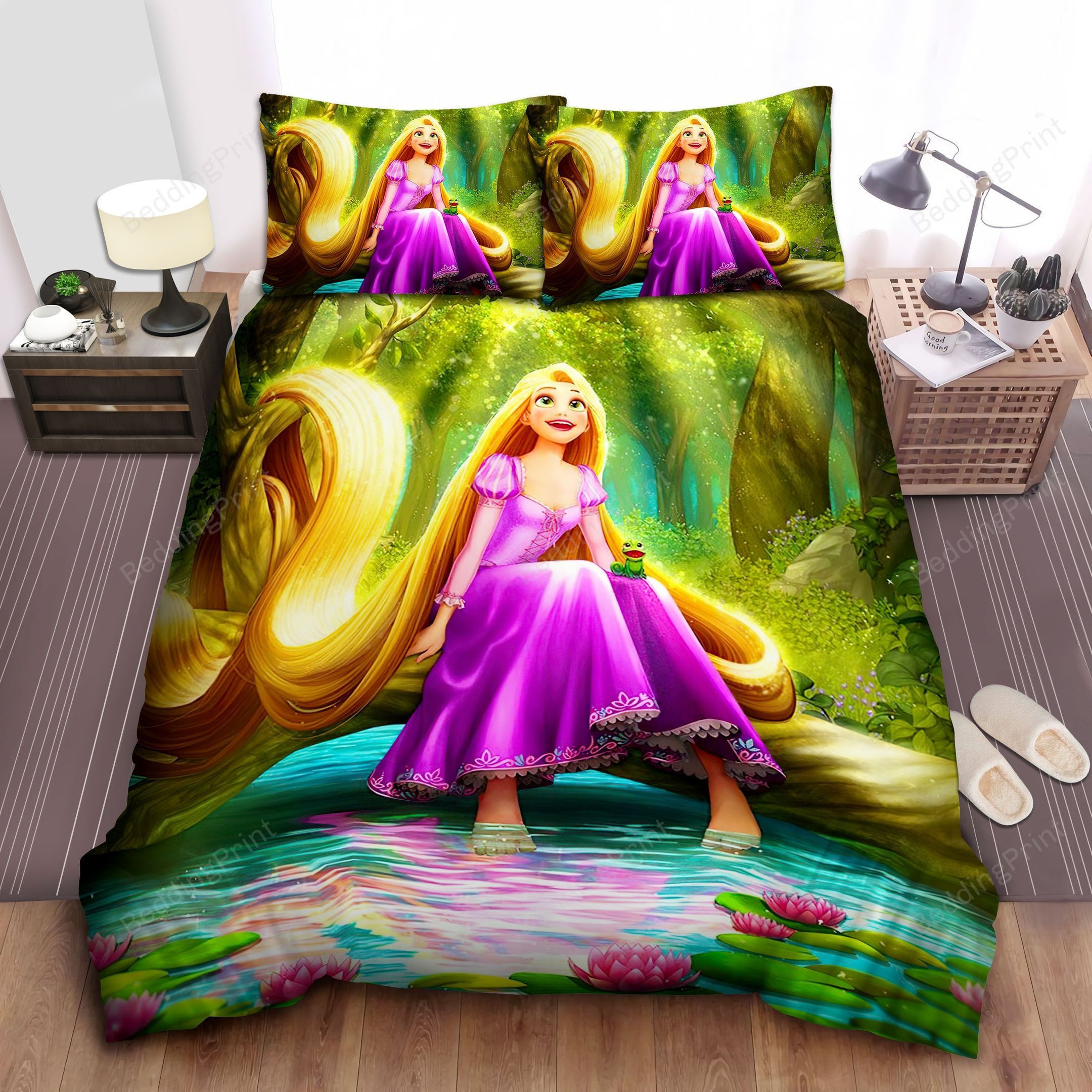 Disney Princess Rapunzel & Pascal Holding In The Forest Bed Sheet Duvet Cover Bedding Sets