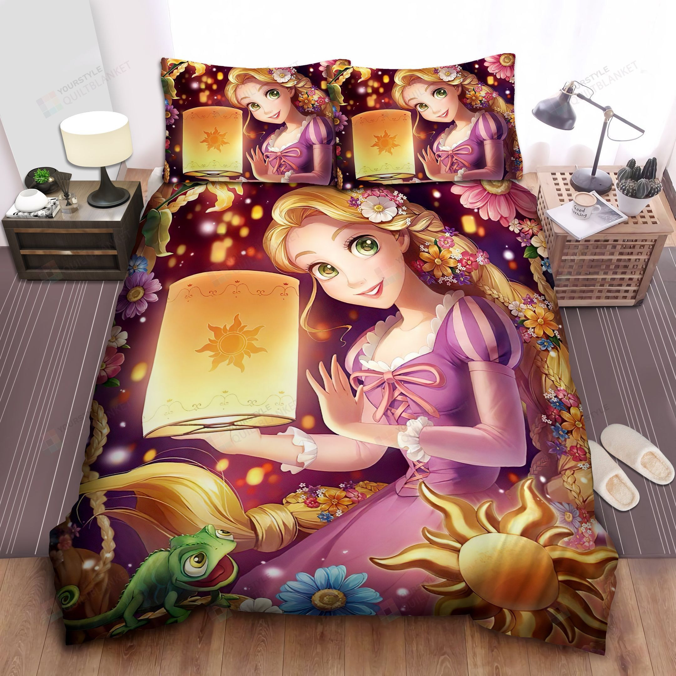 Disney Princess Rapunzel & Pascal Holding Sky Lantern Bed Sheet Spread Comforter Duvet Cover Bedding Sets