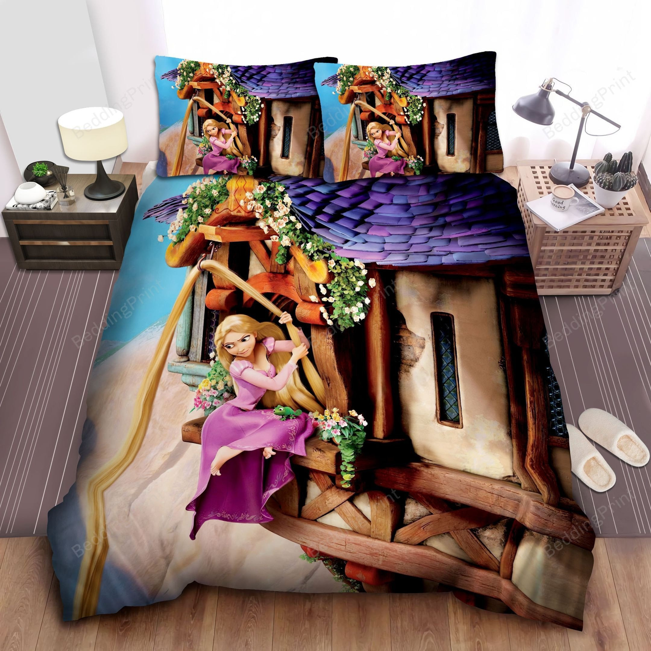 Disney Princess Rapunzel Climbing Down Her Hair Bed Sheet Duvet Cover Bedding Sets