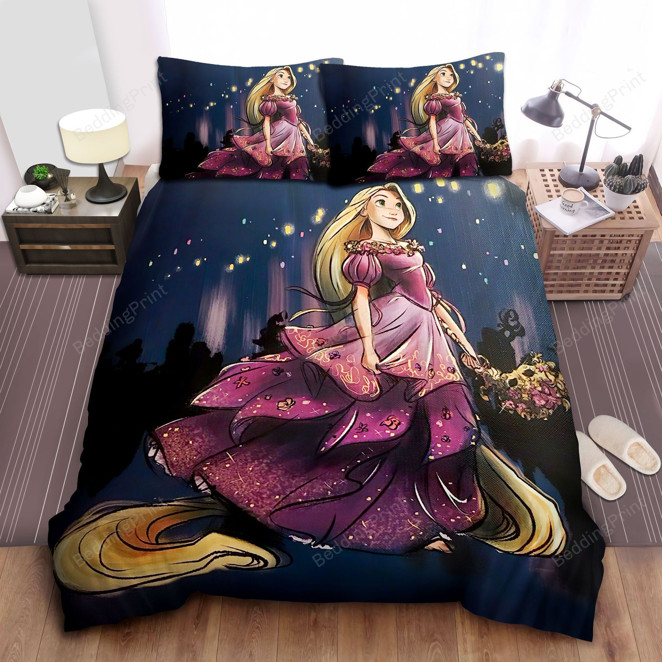 Disney Princess Rapunzel Holding A Flower Bouquet Bed Sheet Duvet Cover Bedding Sets