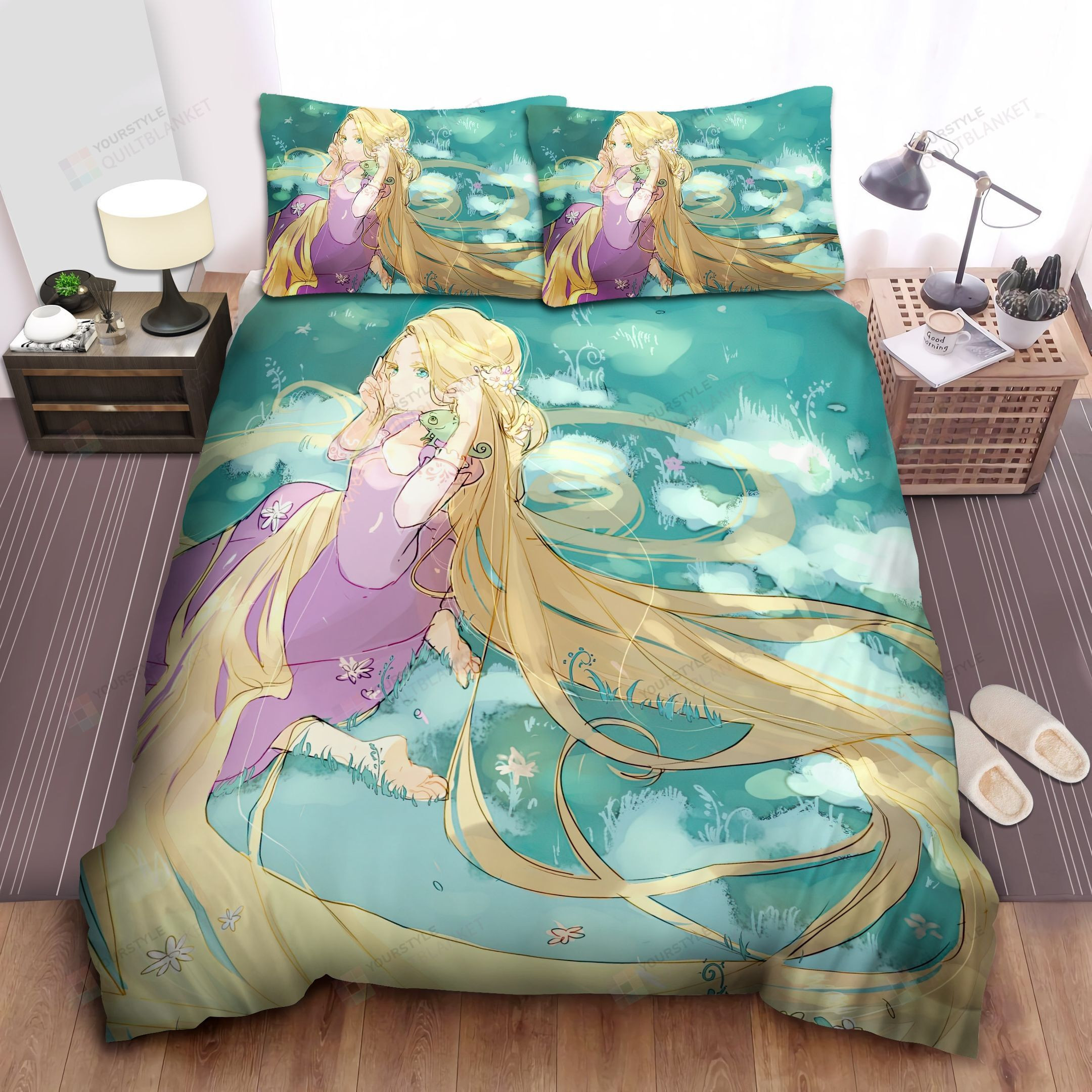 Disney Princess Rapunzel In Anime Art Style Bed Sheet Spread Comforter Duvet Cover Bedding Sets