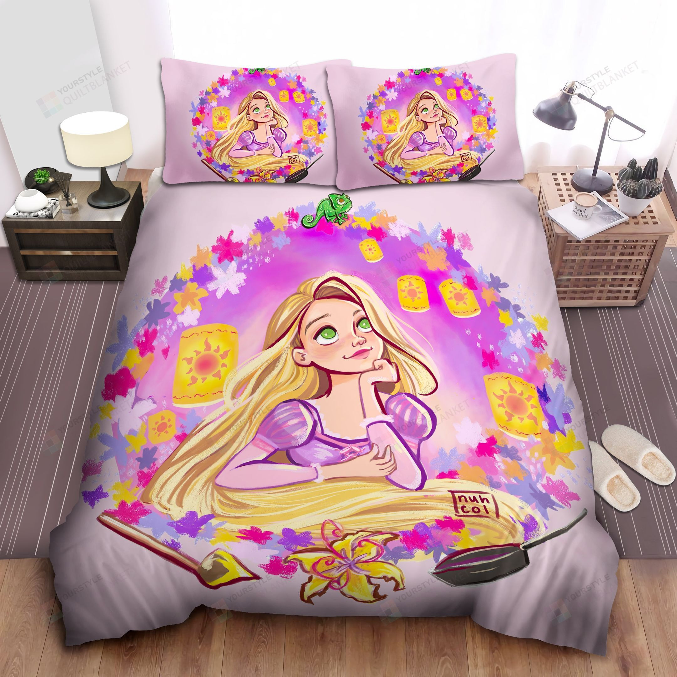 Disney Princess Rapunzel In Flowers Window Painting Bed Sheet Spread Comforter Duvet Cover Bedding Sets