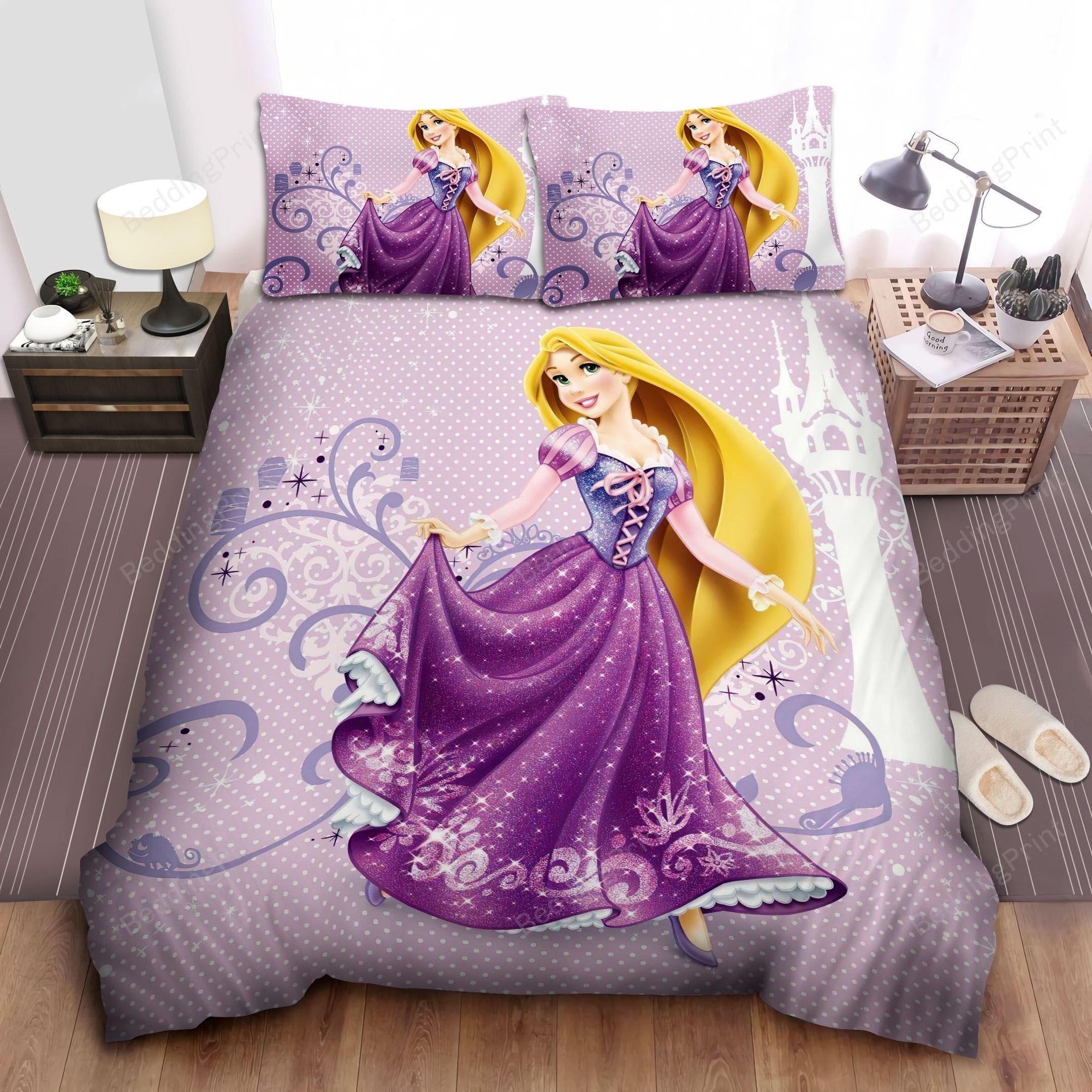 Disney Princess Rapunzel In Sparkling Purple Dress Bed Sheet Duvet Cover Bedding Sets