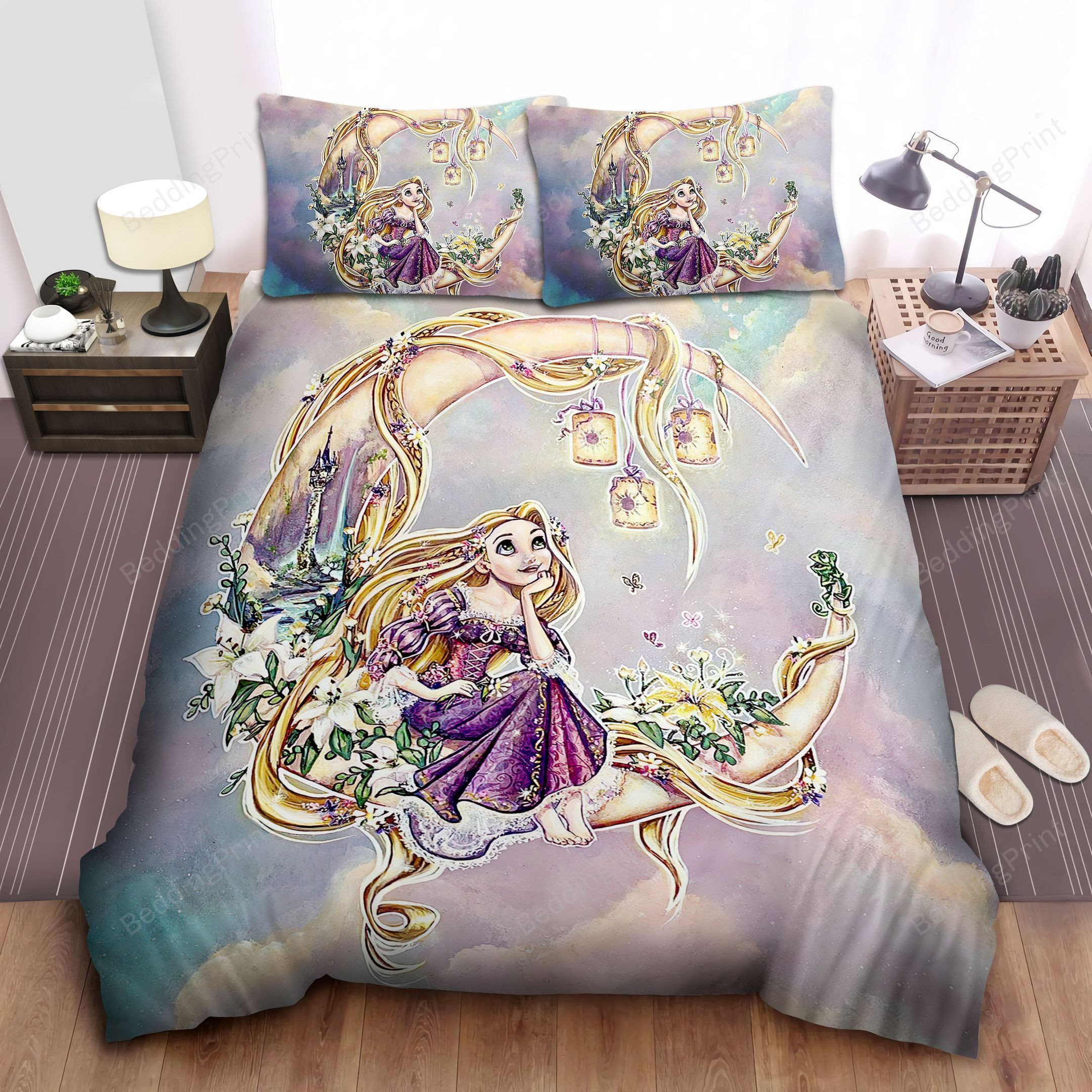 Disney Princess Rapunzel Sitting In On The Moon Bed Sheet Duvet Cover Bedding Sets