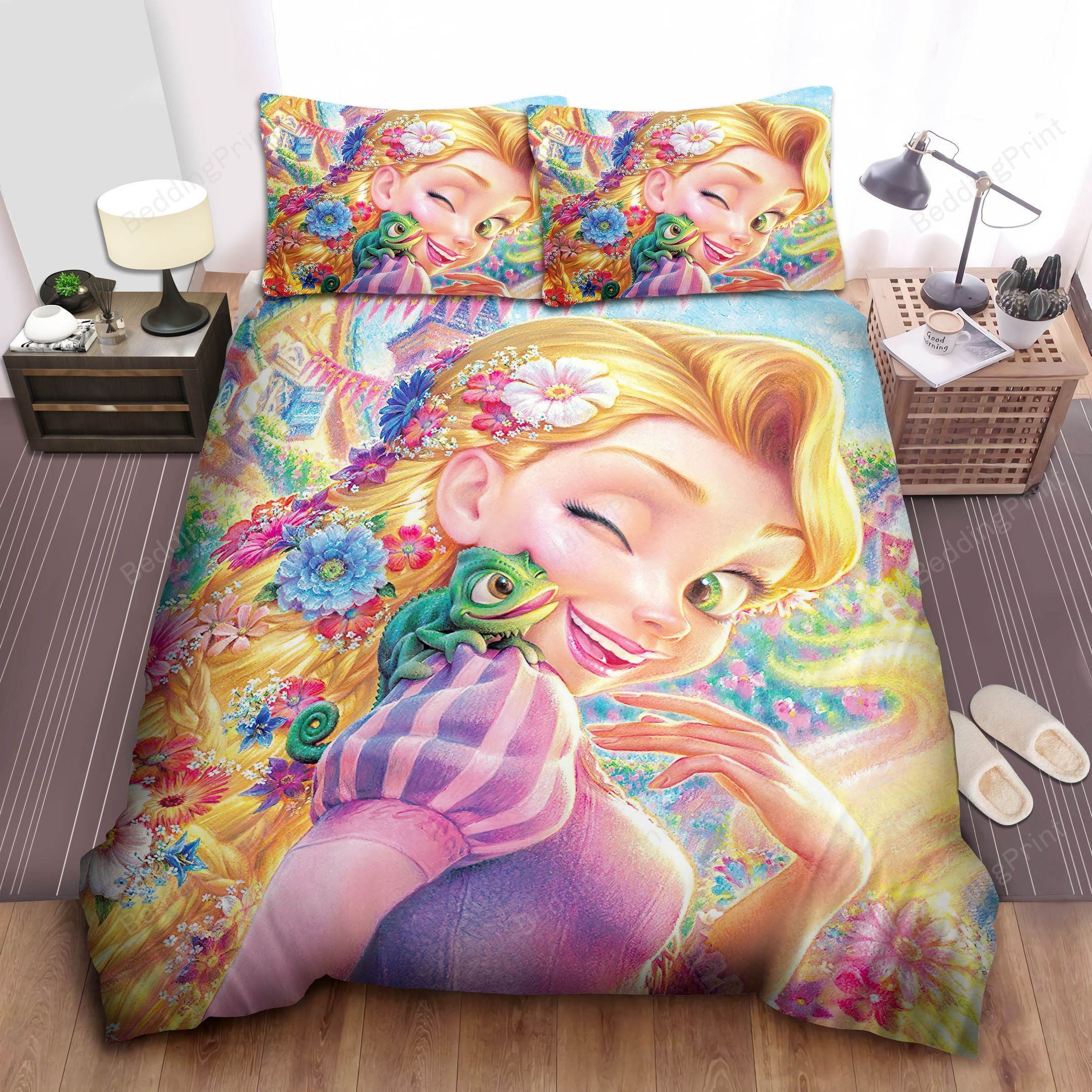 Disney Princess Rapunzel With Flowery Hair Bed Sheet Duvet Cover Bedding Sets