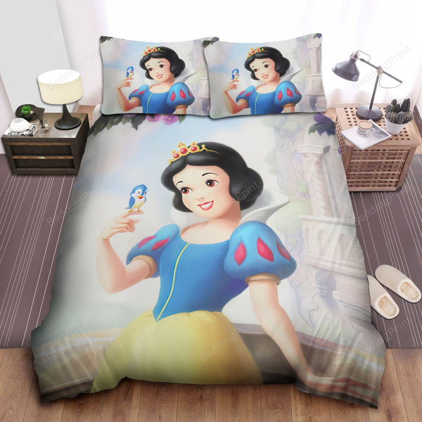 Disney Princess Snow White & Blue Bird Digital Art Bed Sheet Duvet Cover Bedding Sets