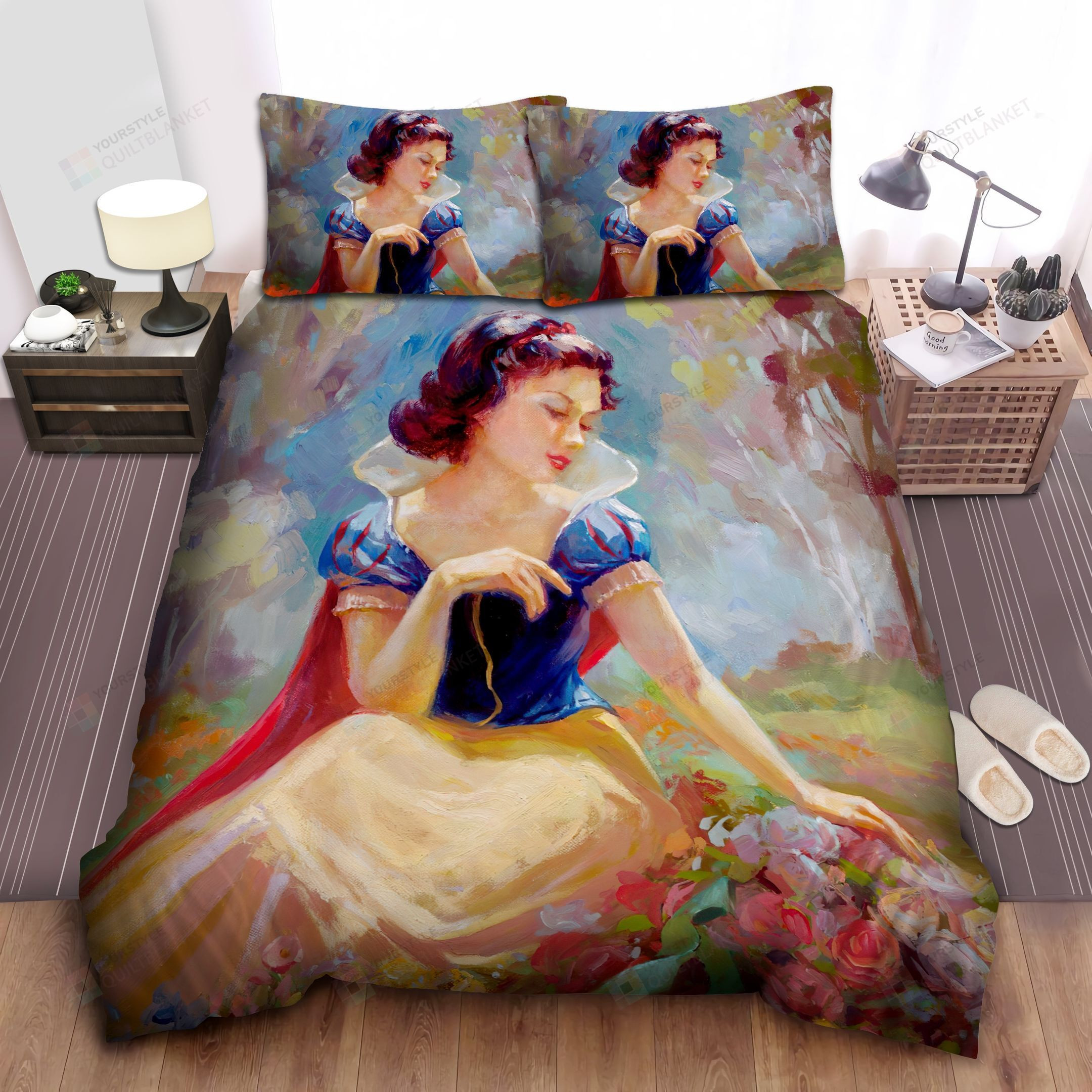 Disney Princess Snow White & Flowers Acrylic Art Bed Sheet Spread Comforter Duvet Cover Bedding Sets