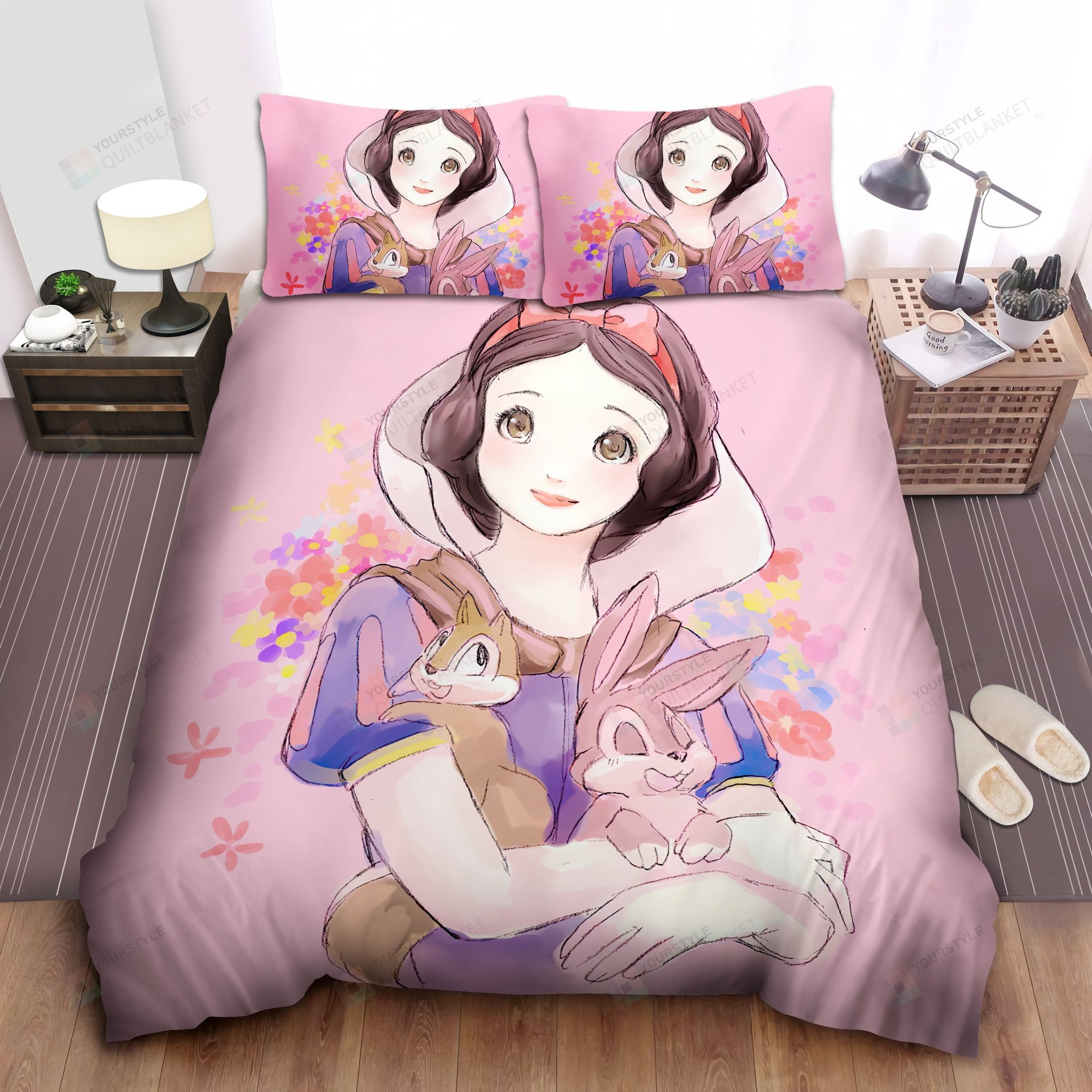 Disney Princess Snow White & Rabbits Drawing Bed Sheet Spread Comforter Duvet Cover Bedding Sets