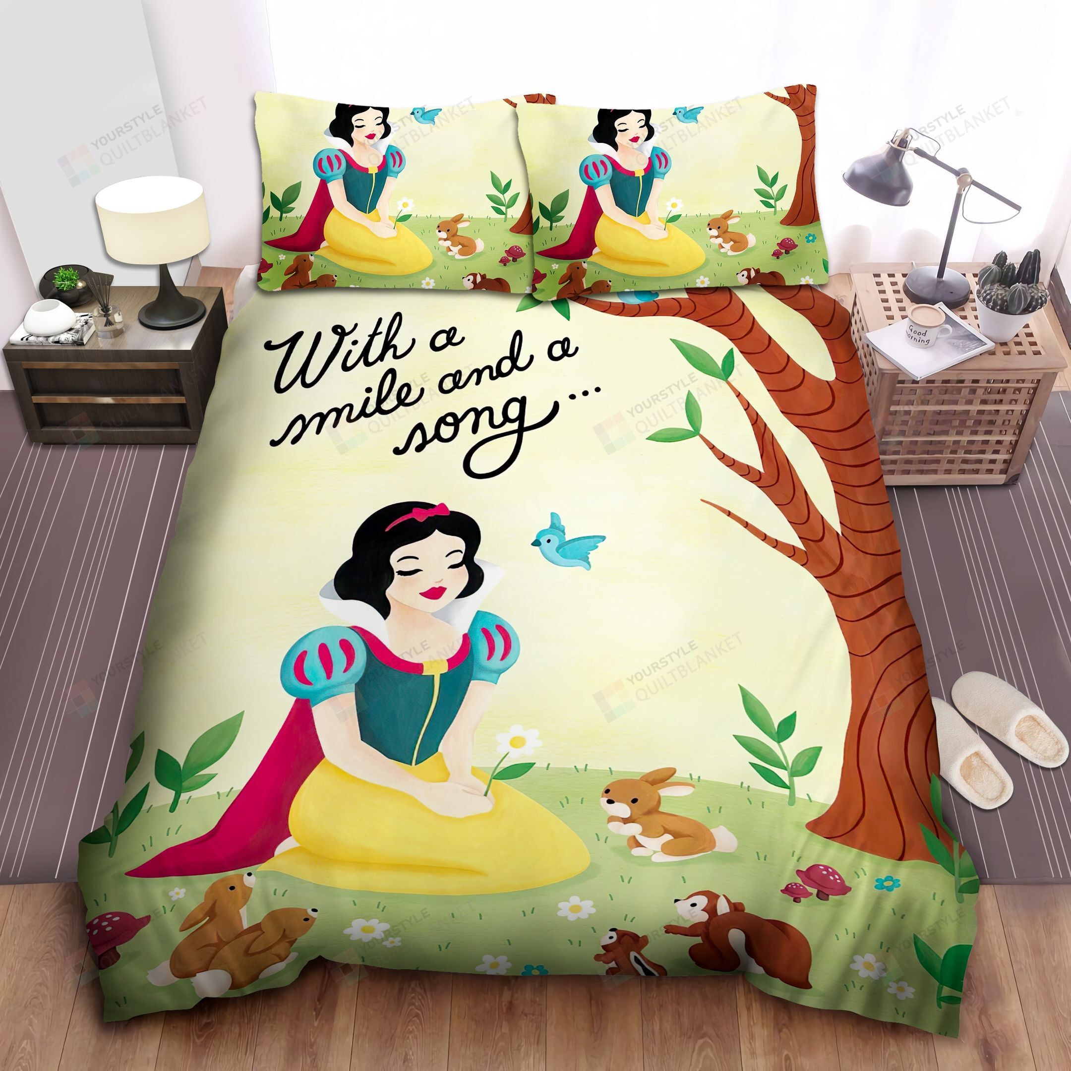 Disney Princess Snow White & The Animals Drawing Bed Sheet Spread Comforter Duvet Cover Bedding Sets