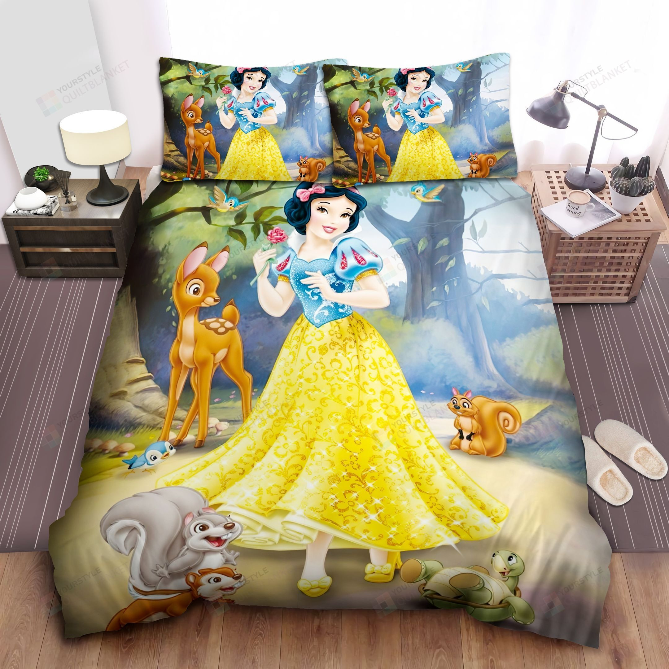 Disney Princess Snow White & The Animals In The Forest Bed Sheet Spread Comforter Duvet Cover Bedding Sets
