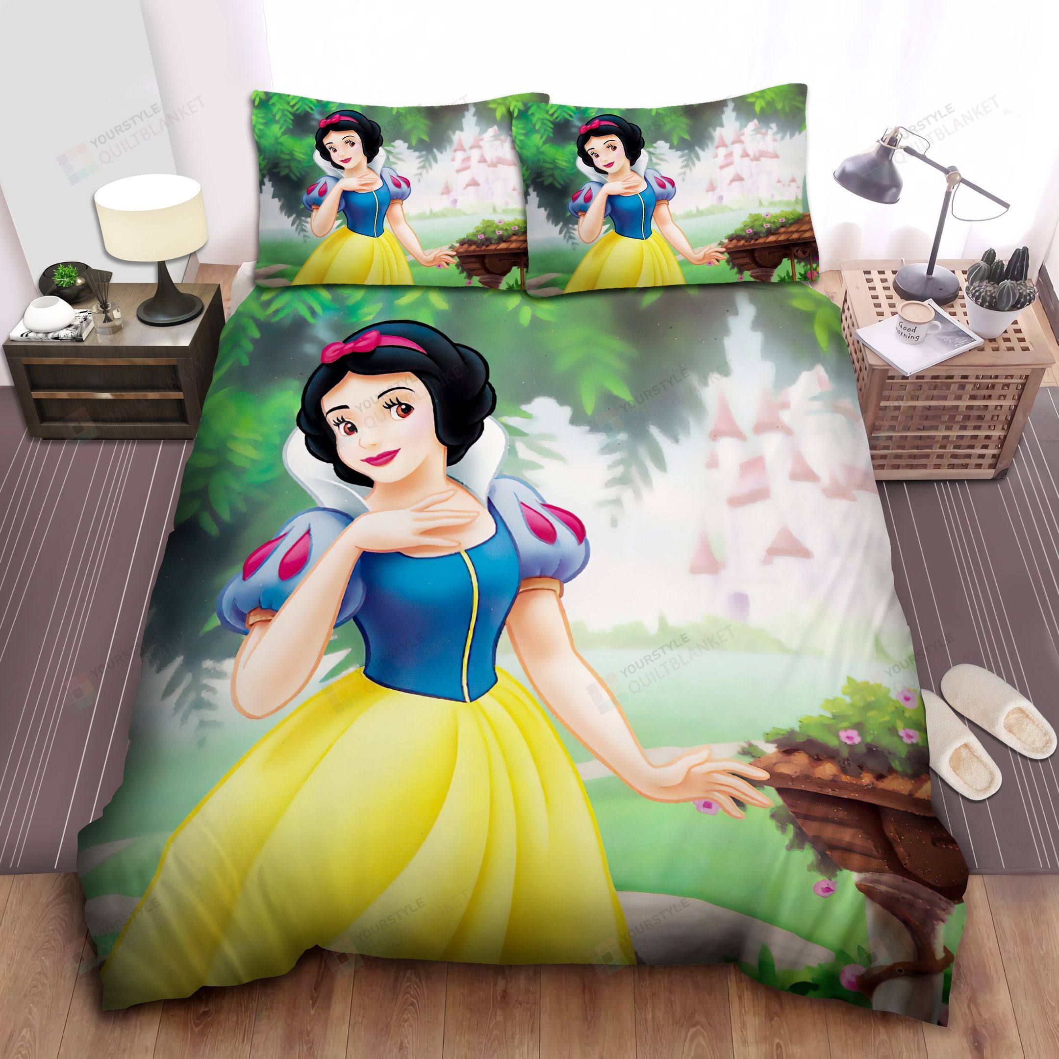 Disney Princess Snow White & The Castle Illustration Bed Sheet Spread Comforter Duvet Cover Bedding Sets