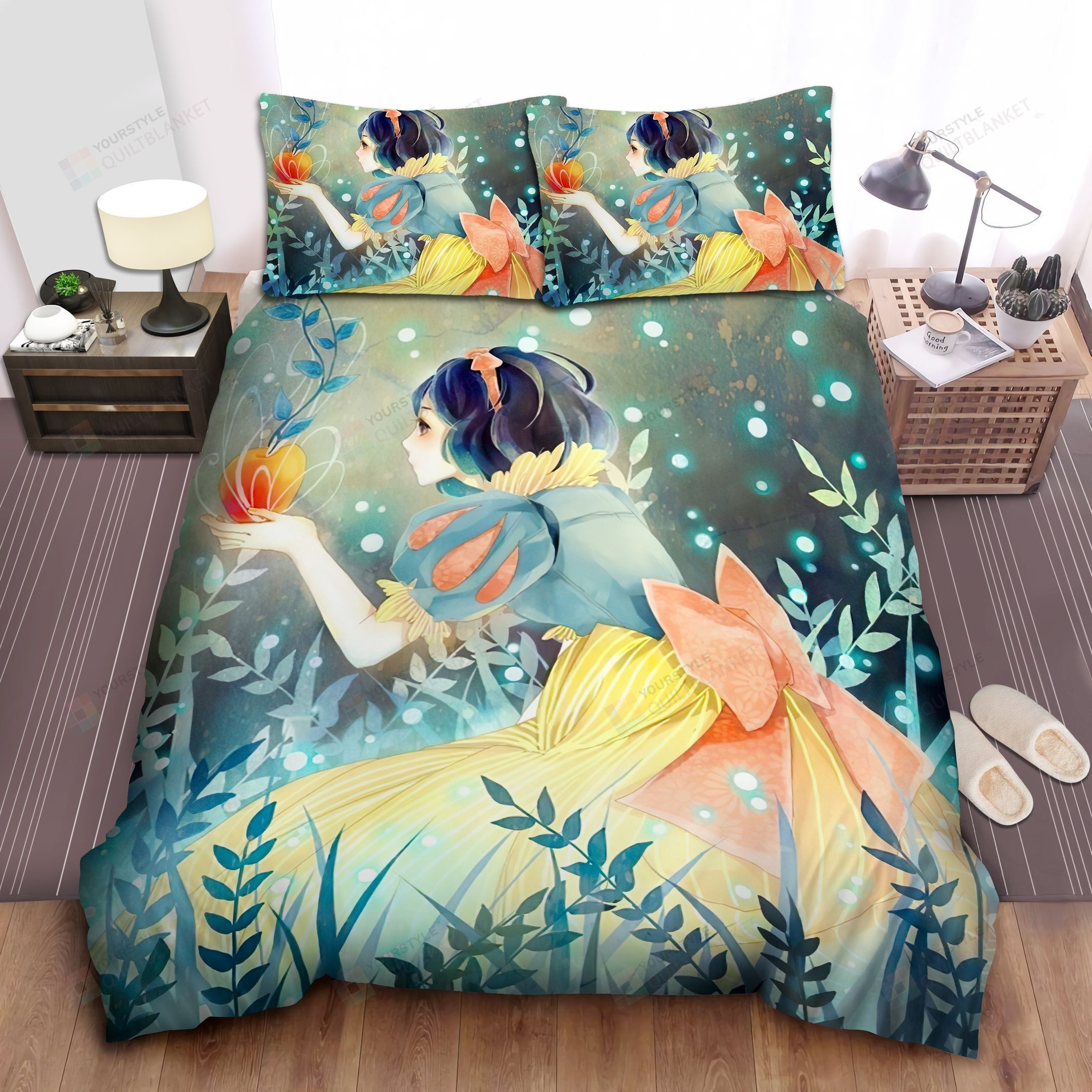 Disney Princess Snow White & The Poisoned Apple Illustration Bed Sheet Spread Comforter Duvet Cover Bedding Sets