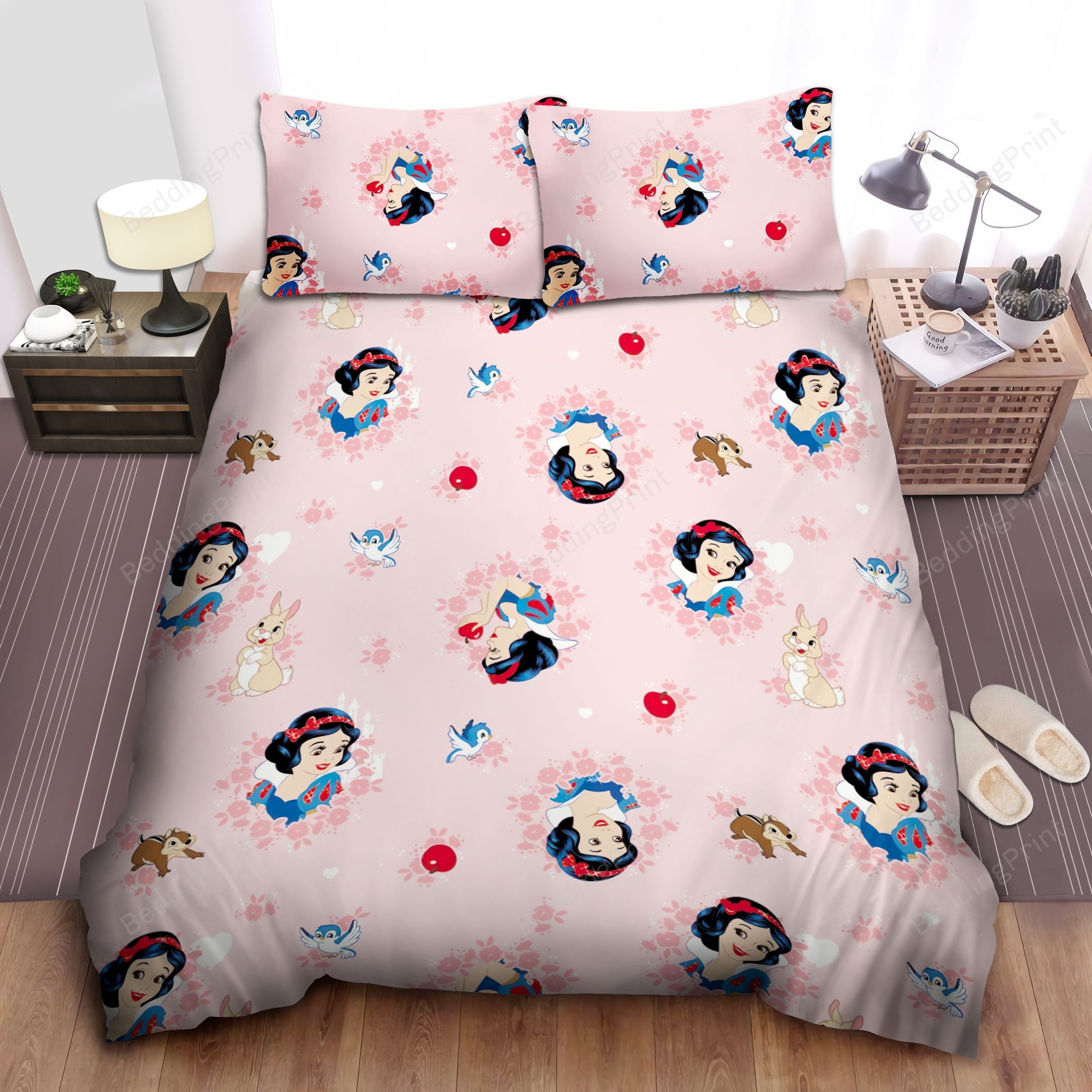 Disney Princess Snow White Bird And Apple Pattern Bed Sheet Duvet Cover Bedding Sets