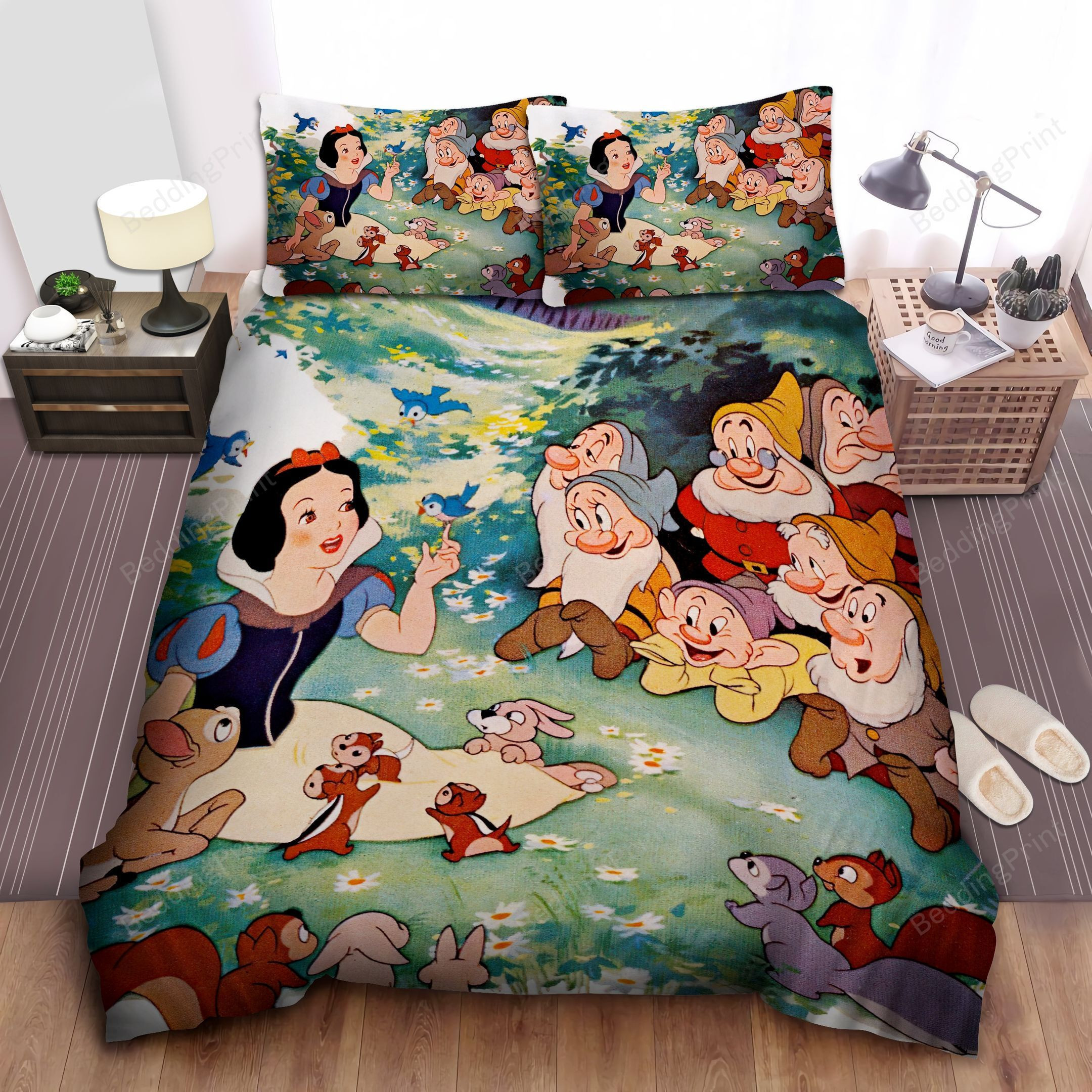 Disney Princess Snow White Surrounded By The Seven Dwarfs And Animals Bed Sheet Duvet Cover Bedding Sets