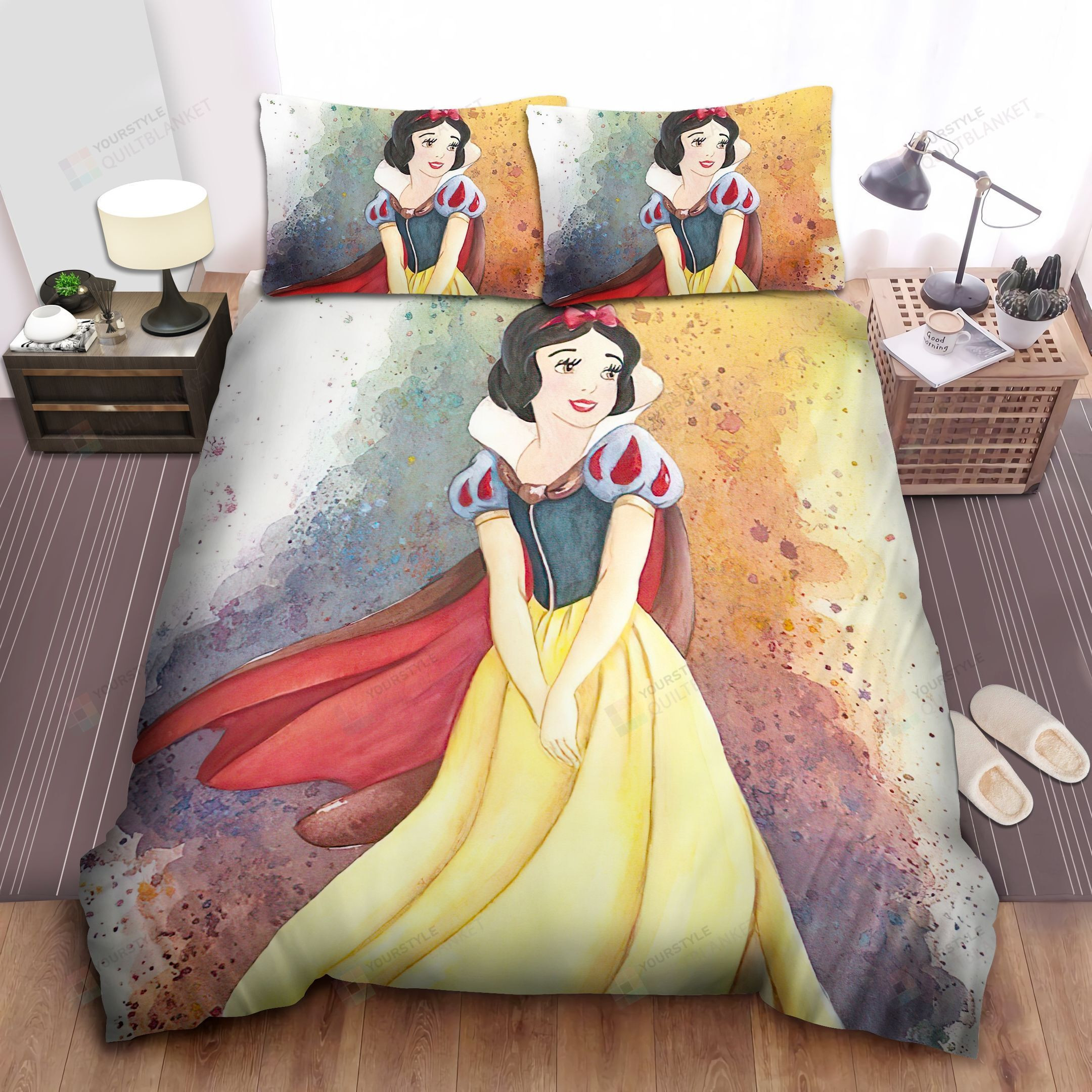 Disney Princess Snow White Watercolor Splash Art Bed Sheet Spread Comforter Duvet Cover Bedding Sets