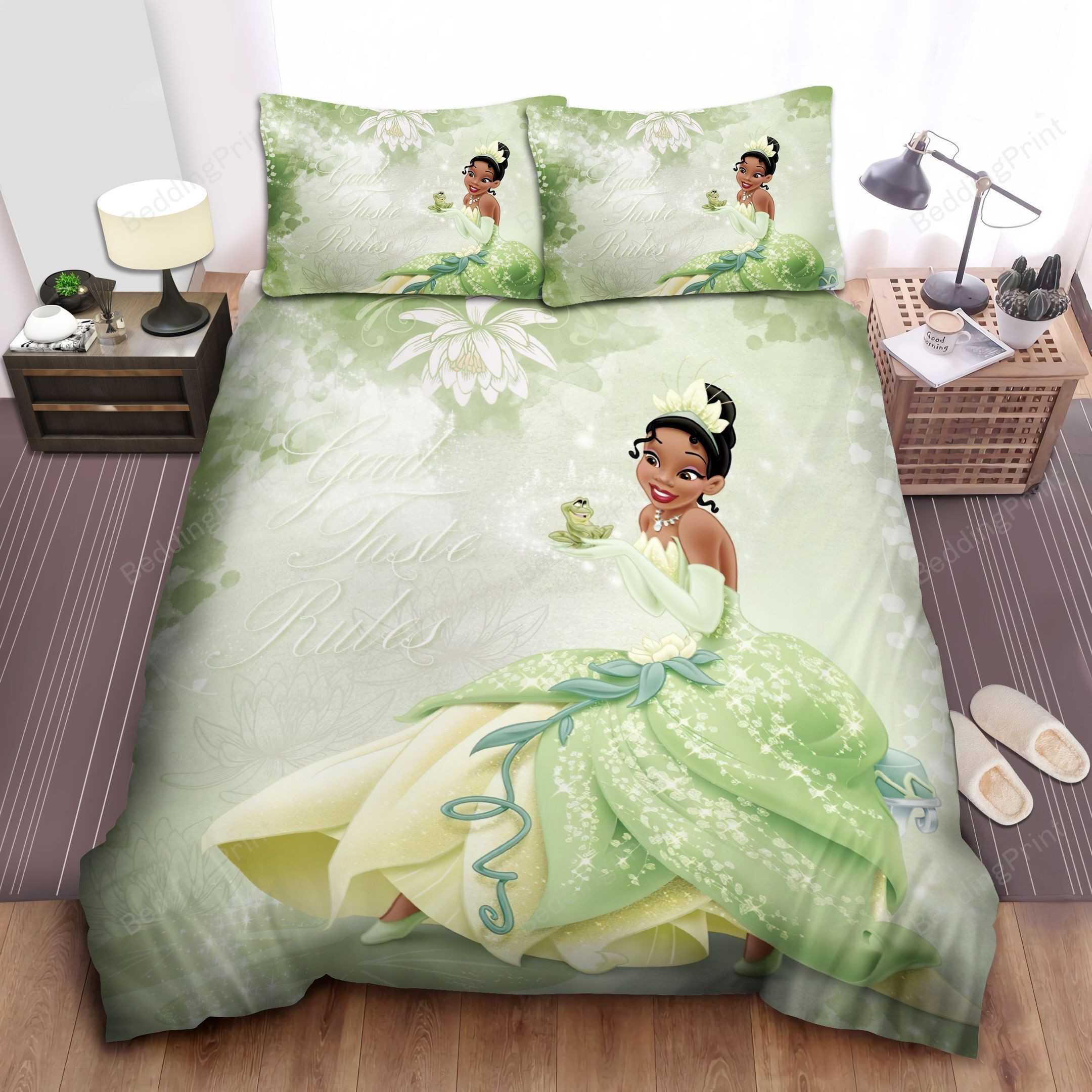 Disney Princess Tiana & The Frog Prince Good Taste Rules Bed Sheet Duvet Cover Bedding Sets