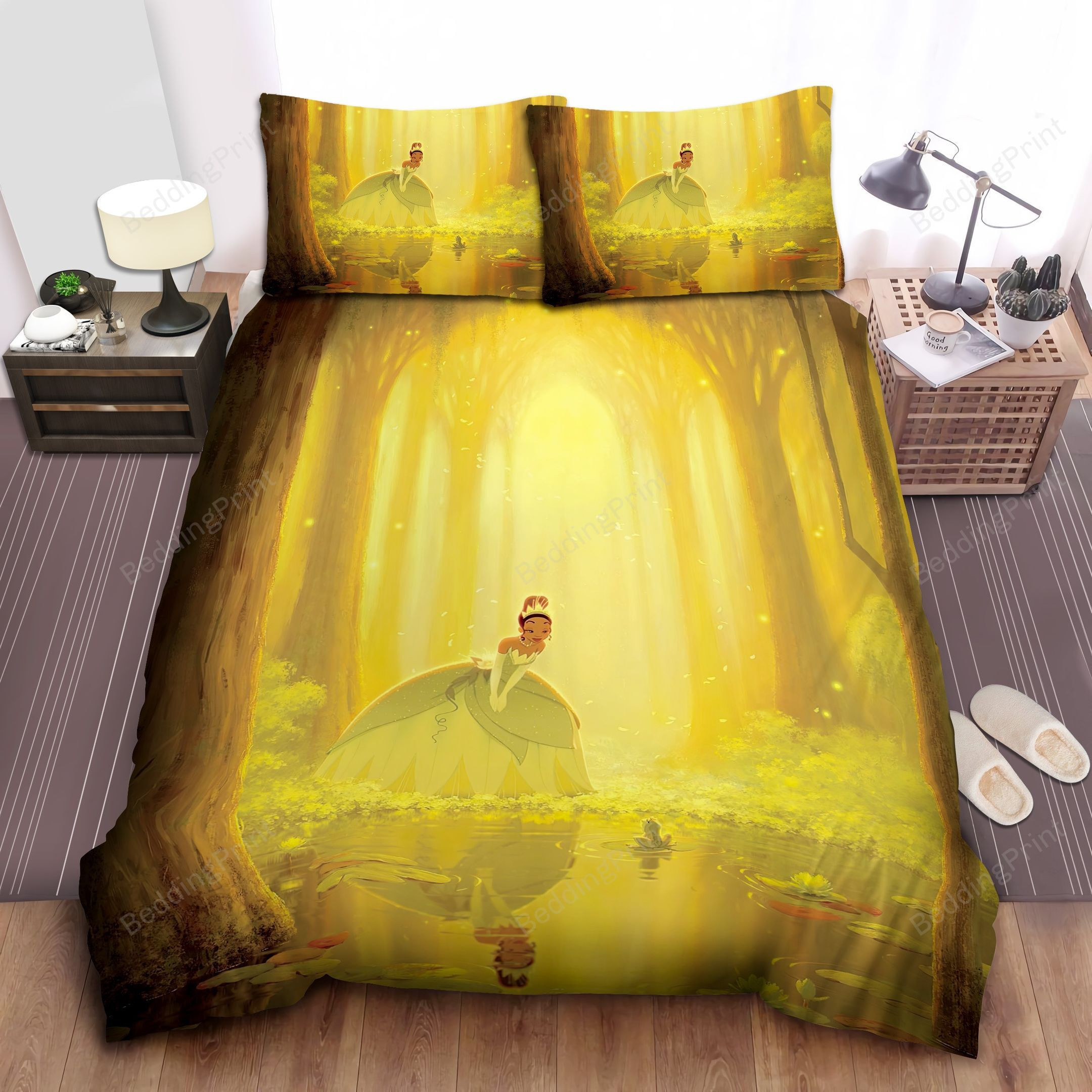 Disney Princess Tiana & The Frog Prince In Sunset Bed Sheet Duvet Cover Bedding Sets