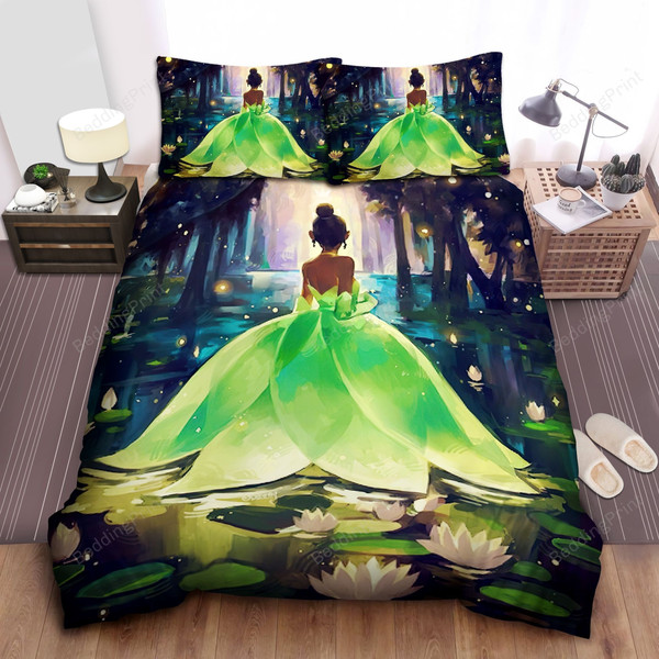 Disney Princess Tiana Among Glowing Lotuses Bed Sheet Duvet Cover Bedding Sets