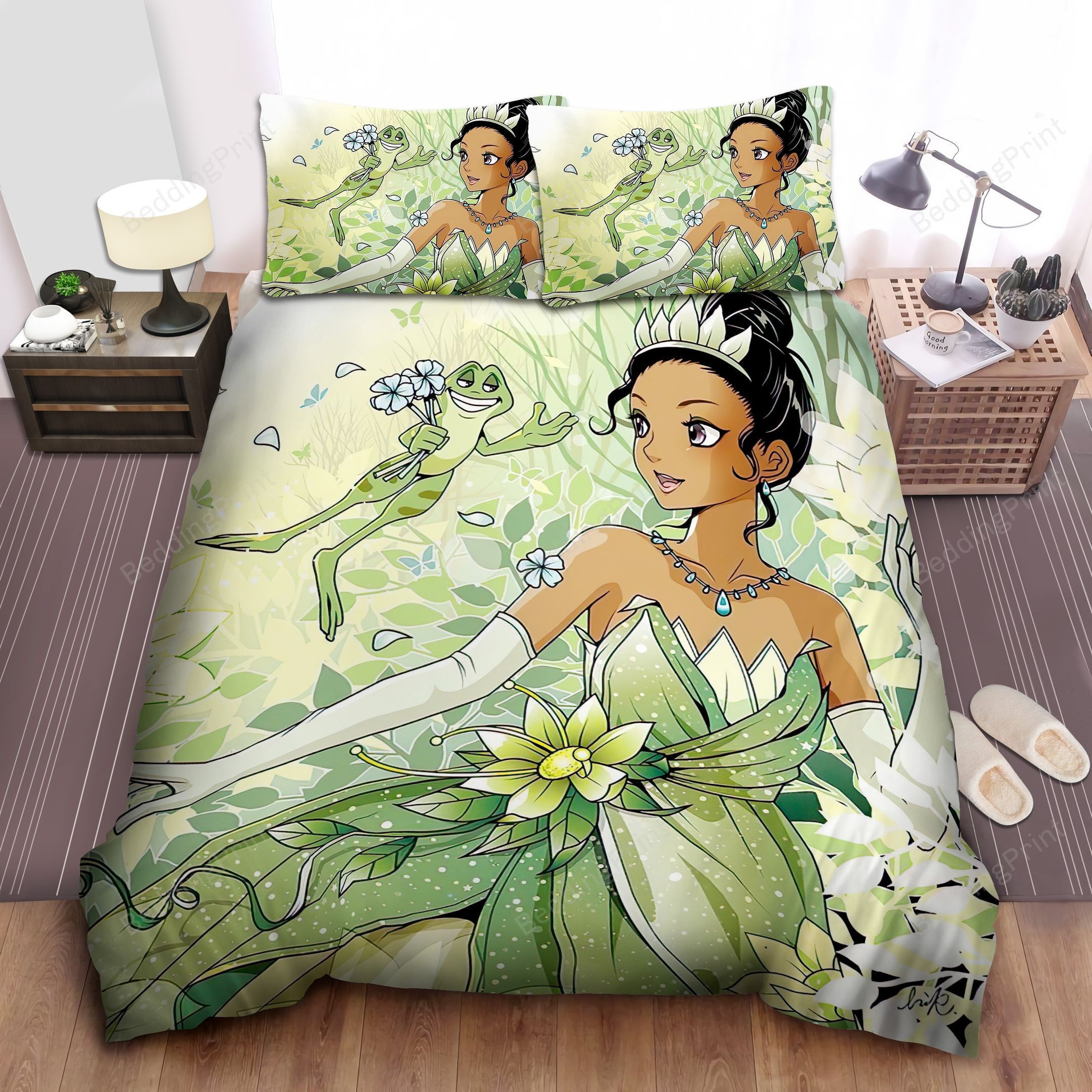 Disney Princess Tiana And The Frog In Anime Style Bed Sheet Duvet Cover Bedding Sets