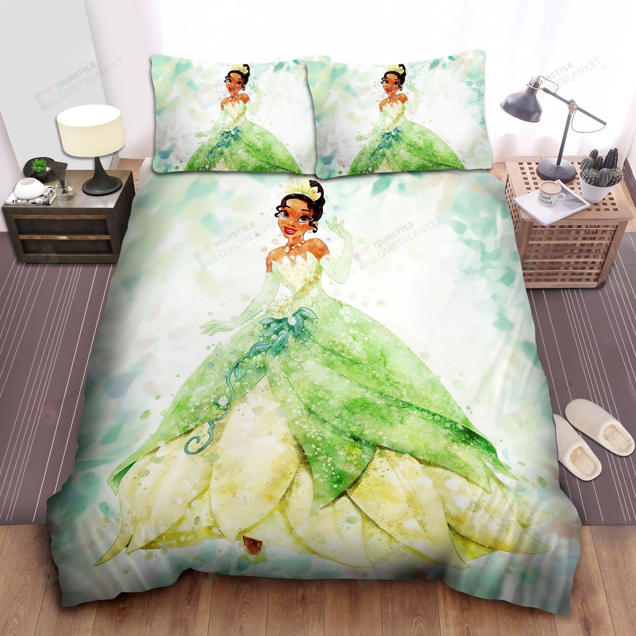 Disney Princess Tiana Watercolor Art Bed Sheet Spread Comforter Duvet Cover Bedding Sets